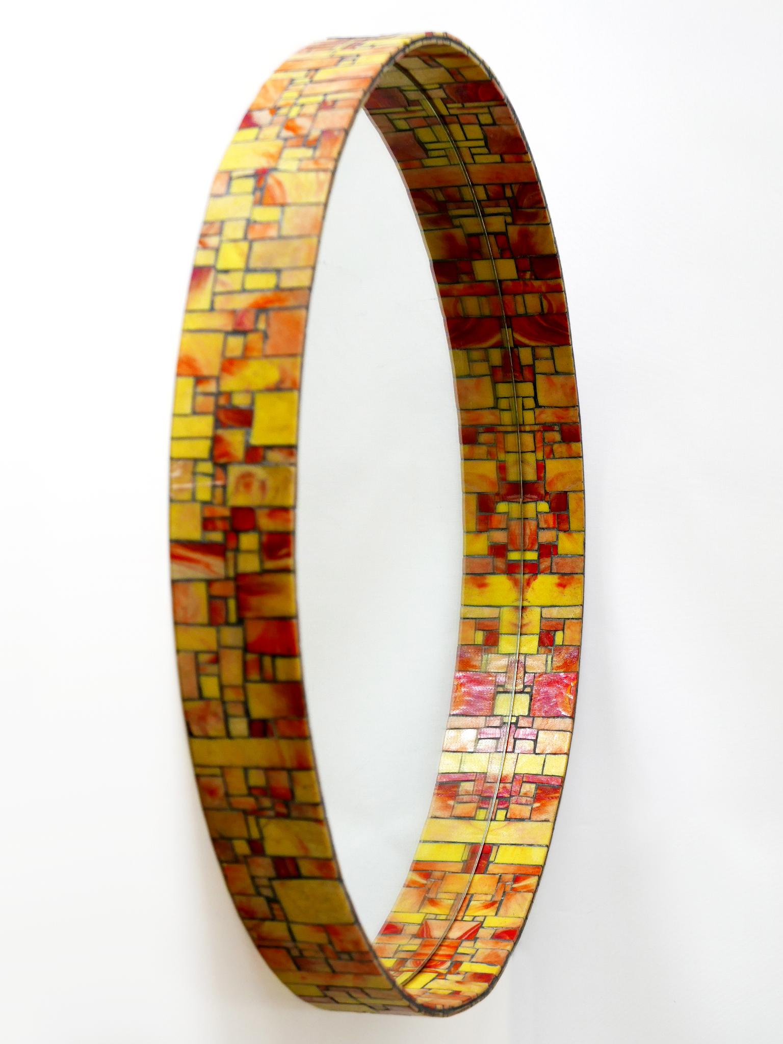 Italian Exceptional Mid-Century Modern Mosaic Framed Circular Wall Mirror, Italy, 1960s For Sale