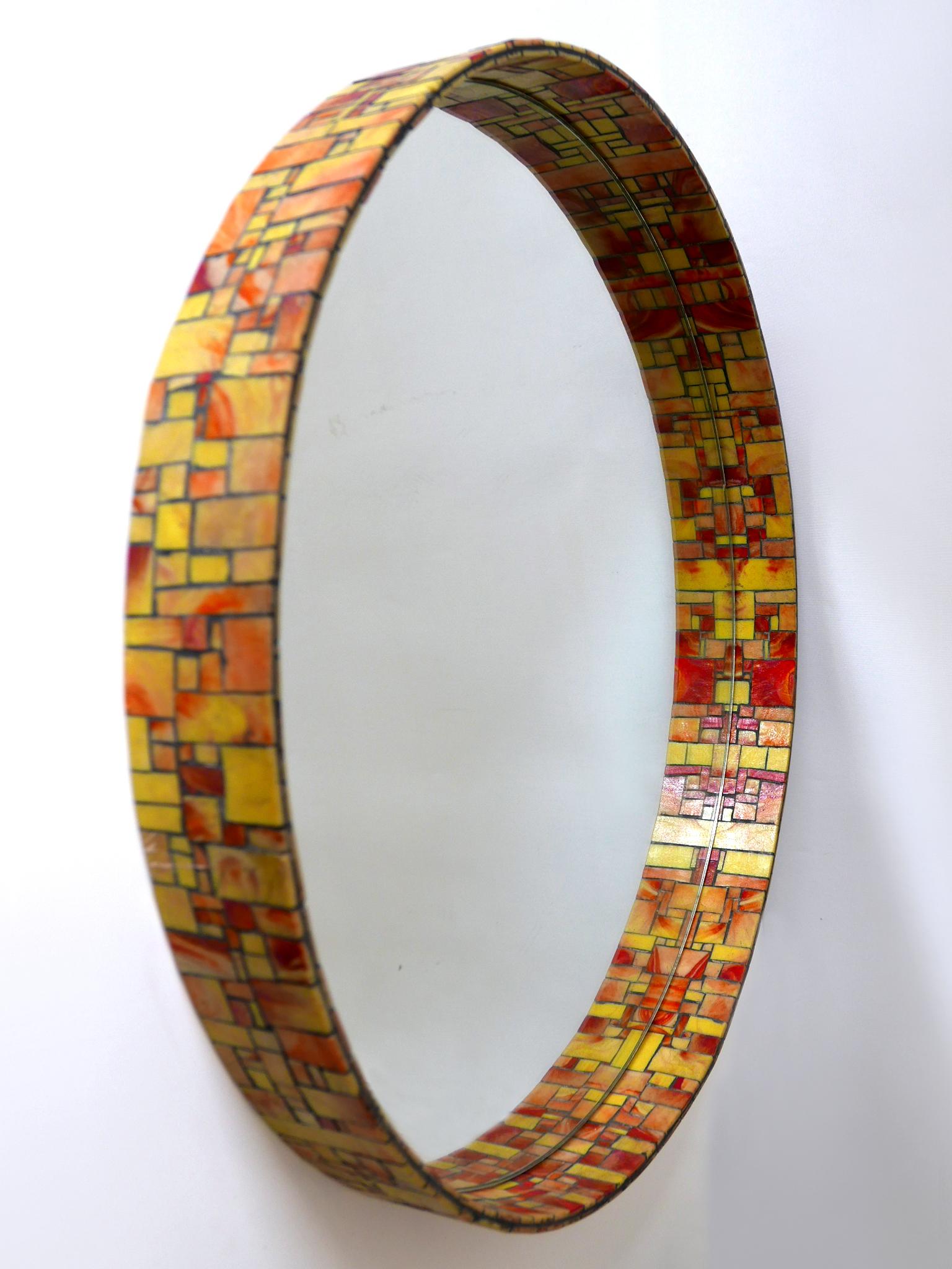 Exceptional Mid-Century Modern Mosaic Framed Circular Wall Mirror, Italy, 1960s For Sale 1