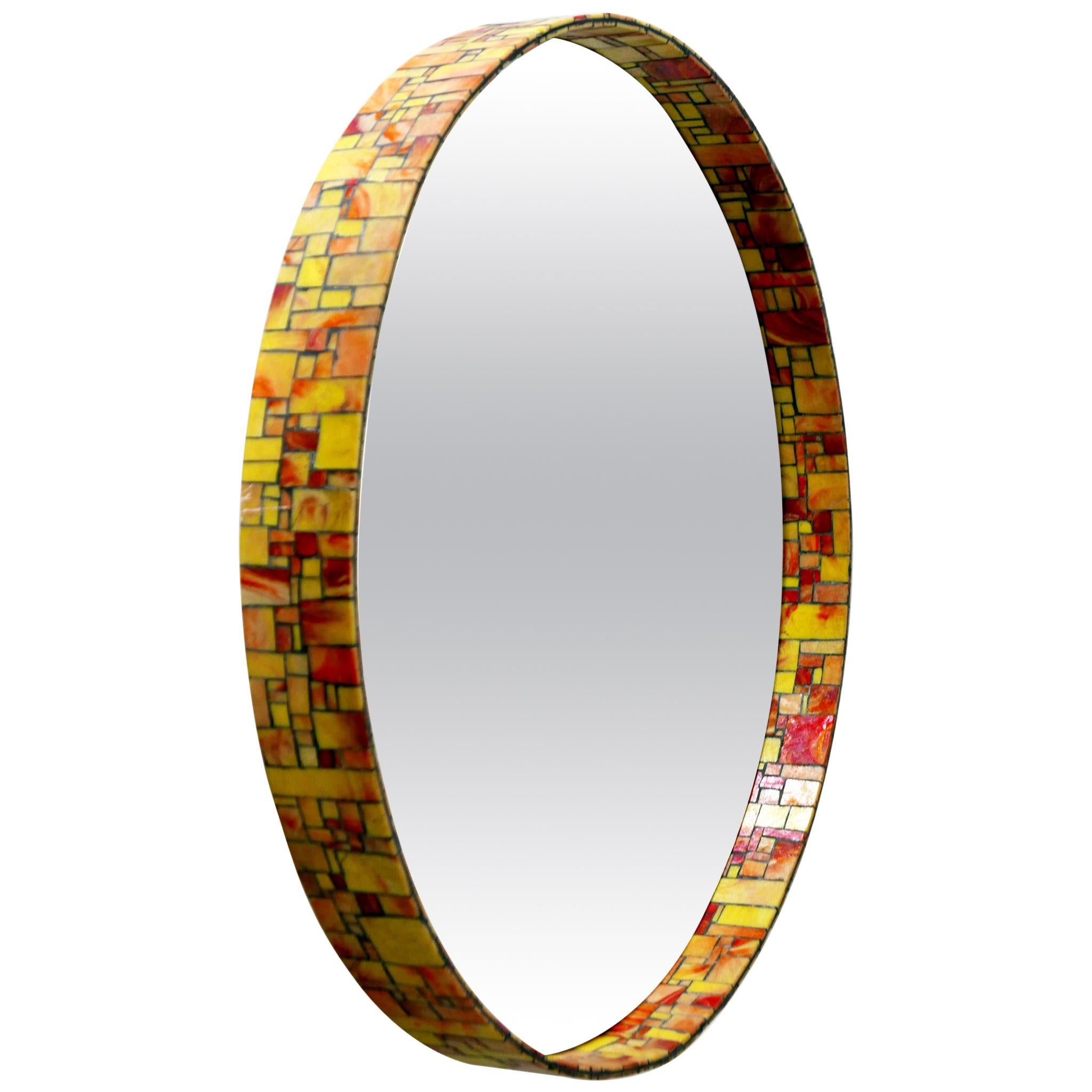 Exceptional Mid-Century Modern Mosaic Framed Circular Wall Mirror, Italy, 1960s For Sale