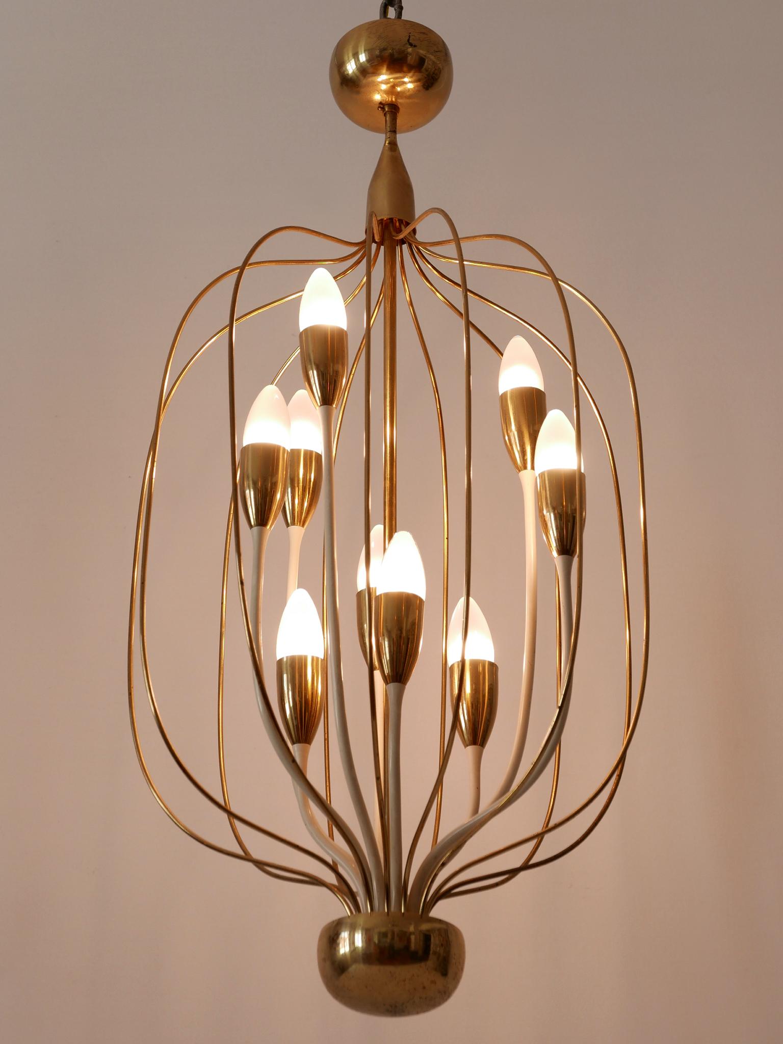 Exceptional Mid-Century Modern Nine-Flamed Chandelier or Pendant Lamp 1950s For Sale 4