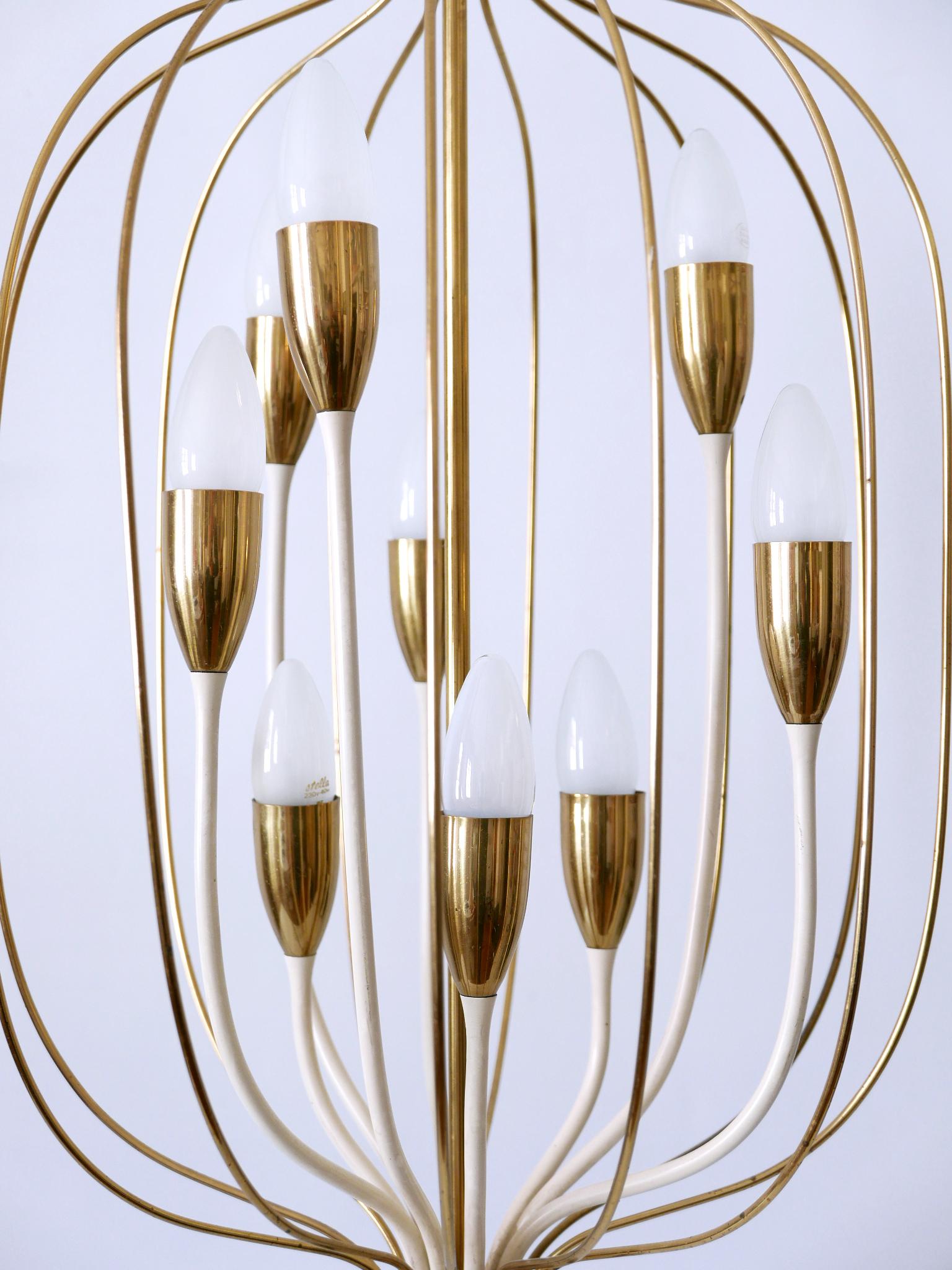 Allemand Exceptionnel lustre ou lampe suspendue à neuf flammes de style moderne du milieu du siècle dernier, années 1950 en vente