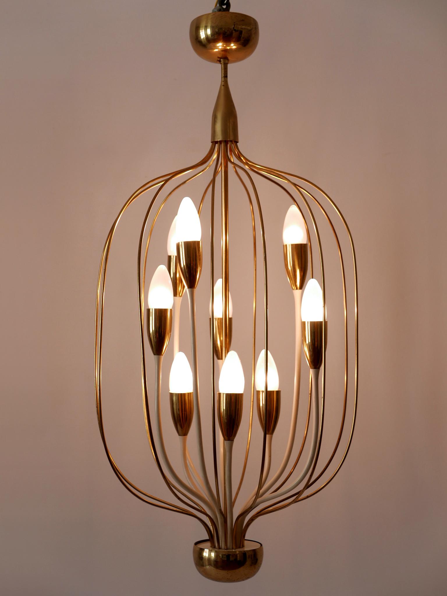 Brass Exceptional Mid-Century Modern Nine-Flamed Chandelier or Pendant Lamp 1950s For Sale
