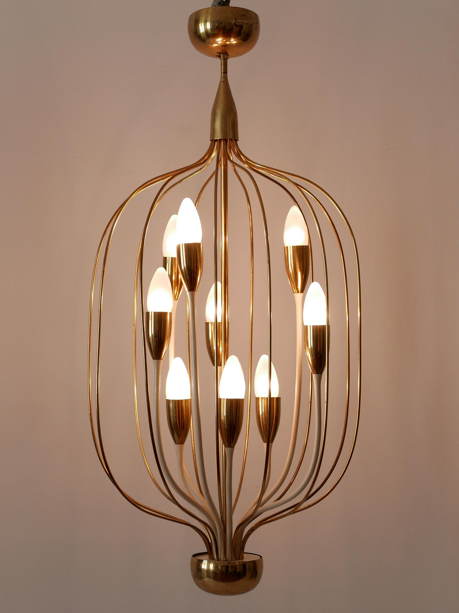 Exceptional Mid-Century Modern Nine-Flamed Chandelier or Pendant Lamp 1950s For Sale 2