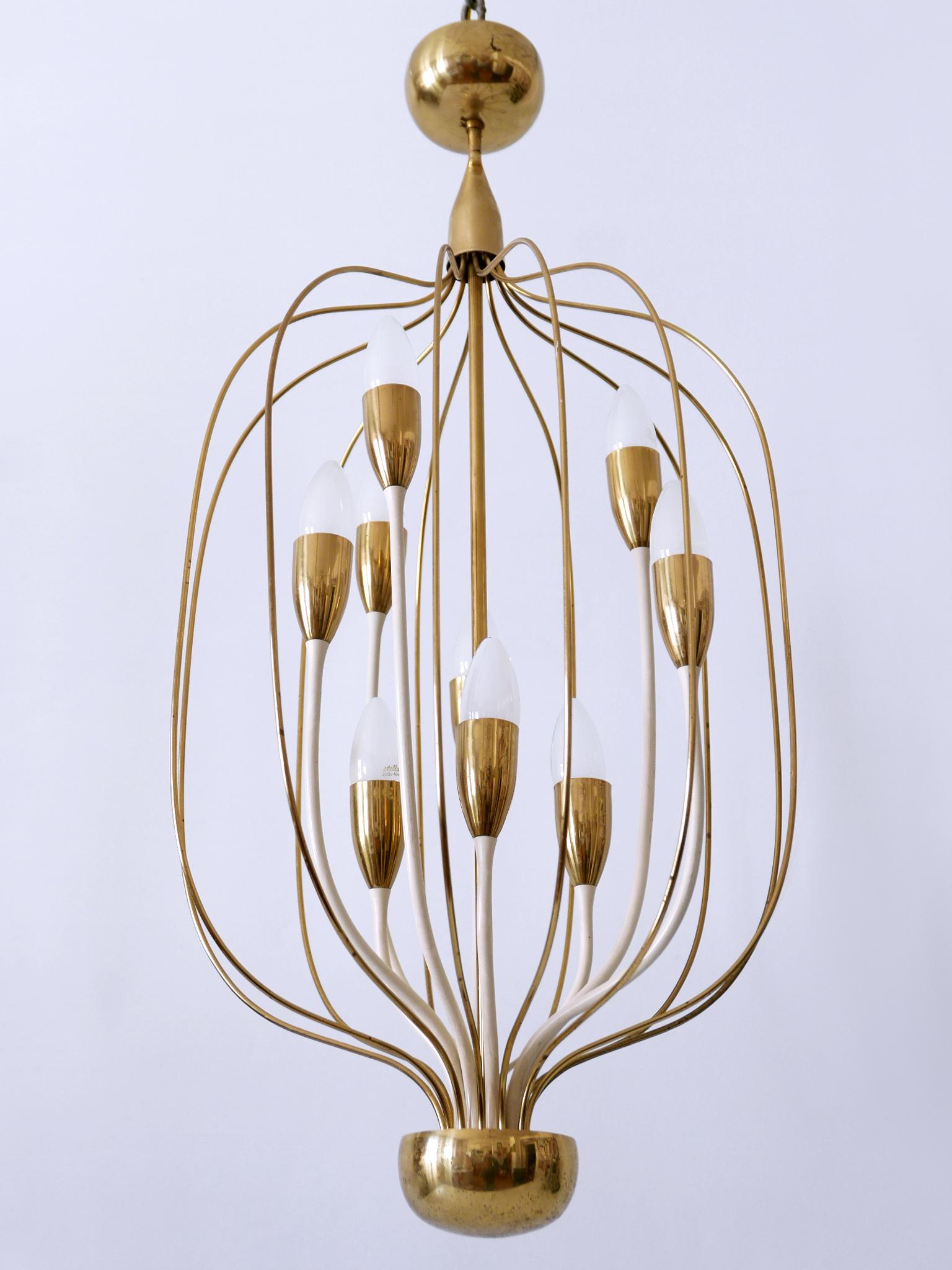 Exceptional Mid-Century Modern Nine-Flamed Chandelier or Pendant Lamp 1950s For Sale 3