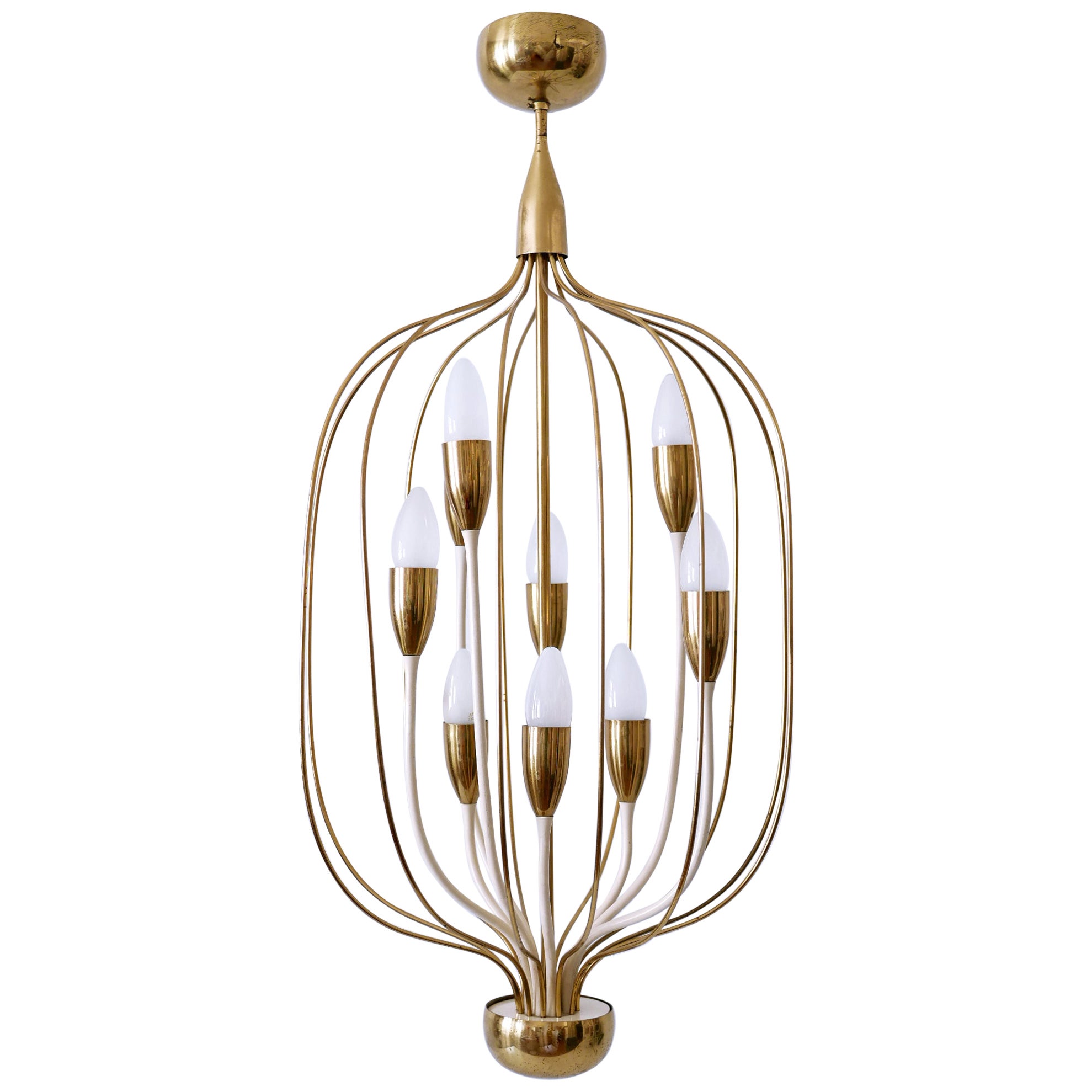 Außergewöhnlicher neunflammiger Kronleuchter oder Hängeleuchter, Mid-Century Modern, 1950er Jahre