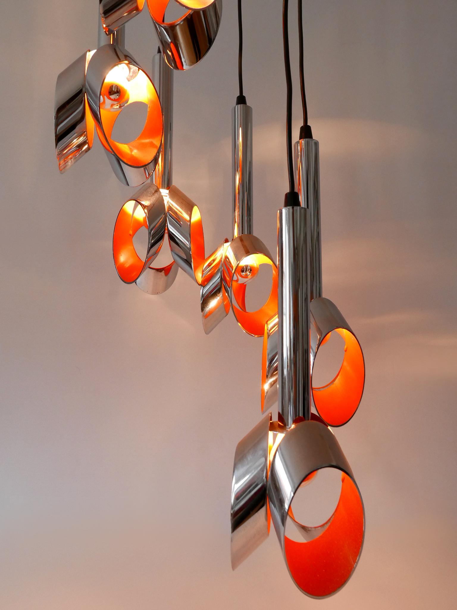 Exceptional Mid-Century Modern Six-Armed Tulip Chandelier or Pendant Lamp, 1970s For Sale 5