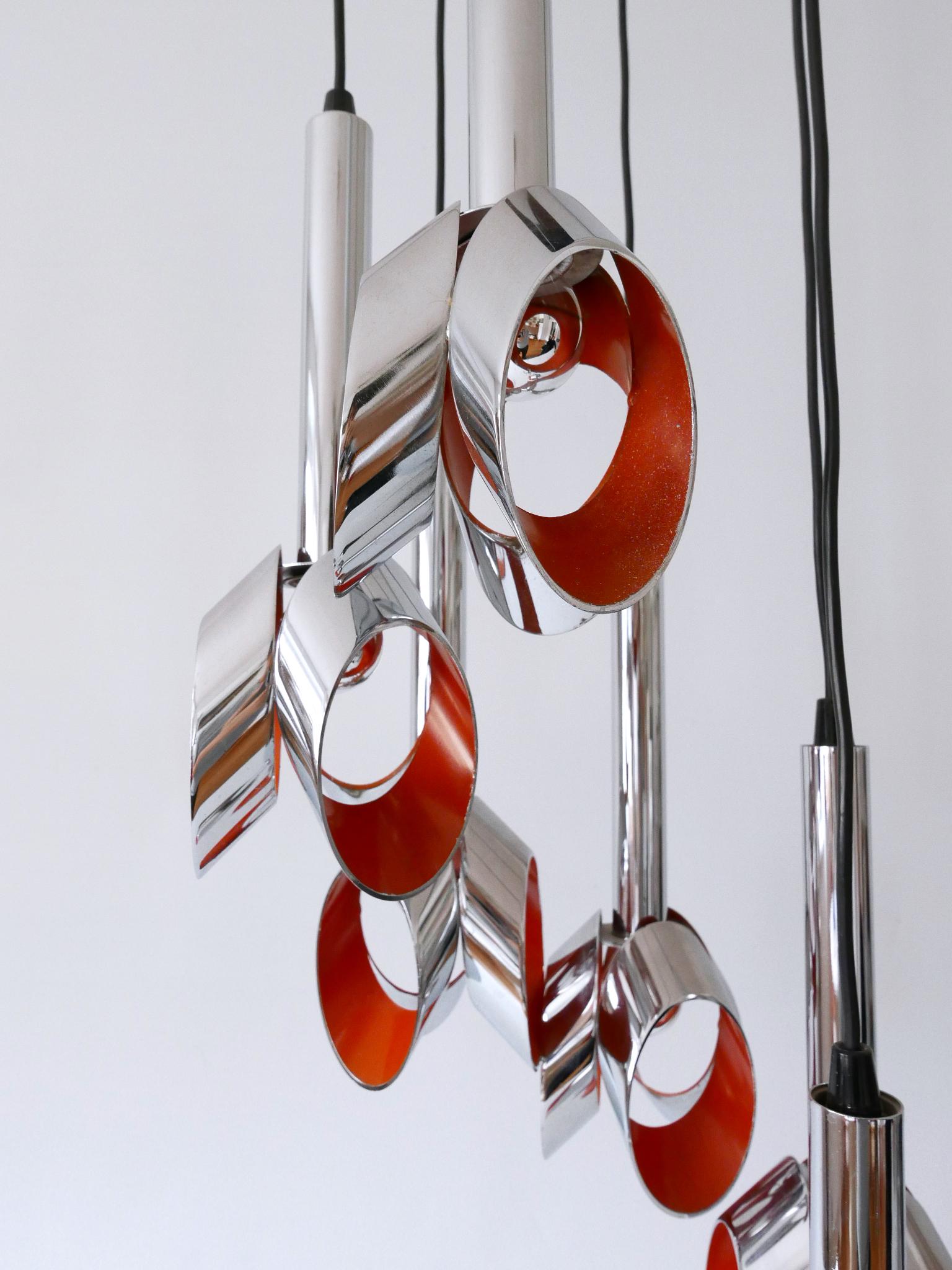Exceptional Mid-Century Modern Six-Armed Tulip Chandelier or Pendant Lamp, 1970s For Sale 6