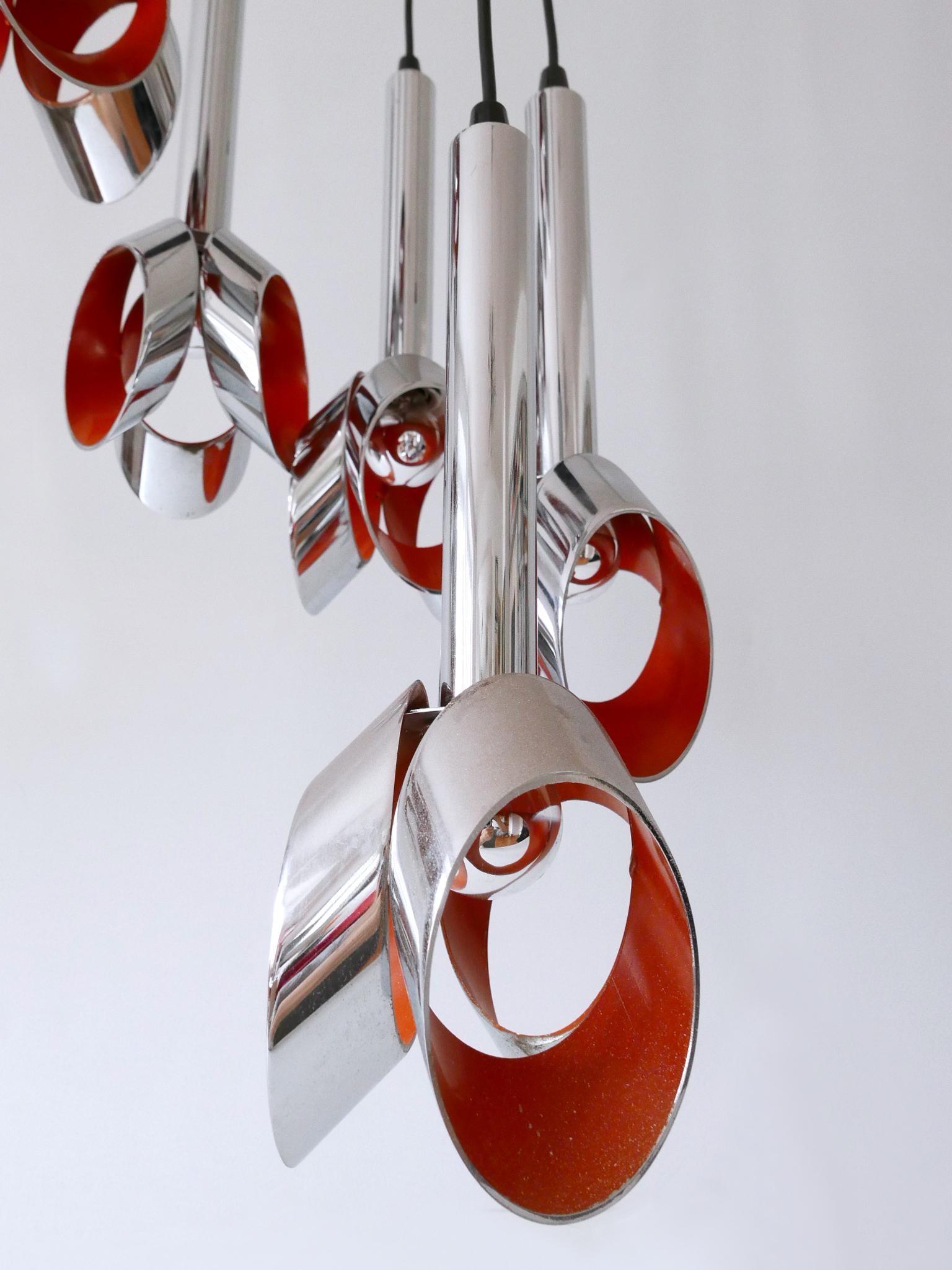 Exceptional Mid-Century Modern Six-Armed Tulip Chandelier or Pendant Lamp, 1970s For Sale 7
