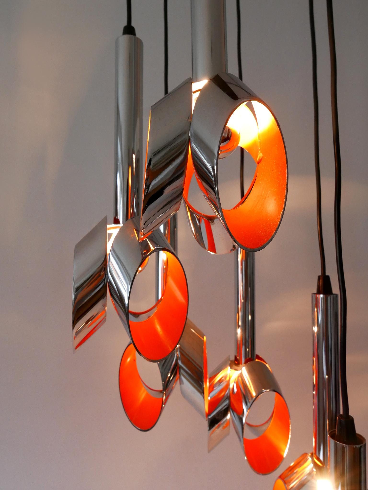 Exceptional Mid-Century Modern Six-Armed Tulip Chandelier or Pendant Lamp, 1970s For Sale 8