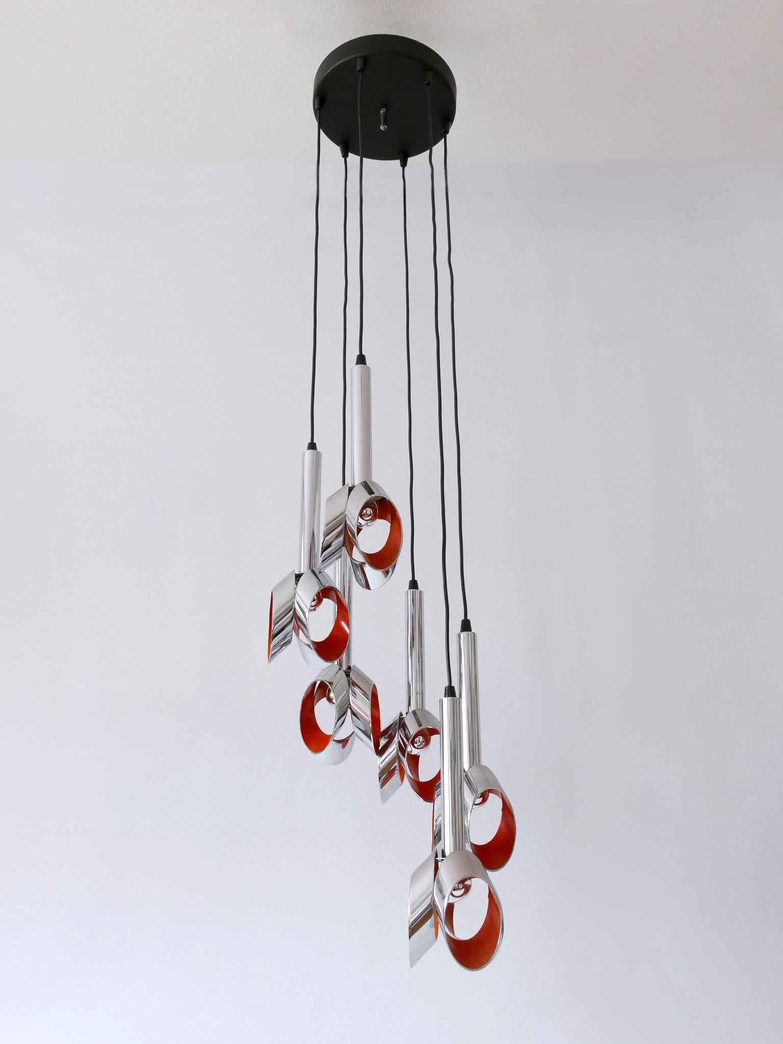 Exceptional Mid-Century Modern Six-Armed Tulip Chandelier or Pendant Lamp, 1970s For Sale 9