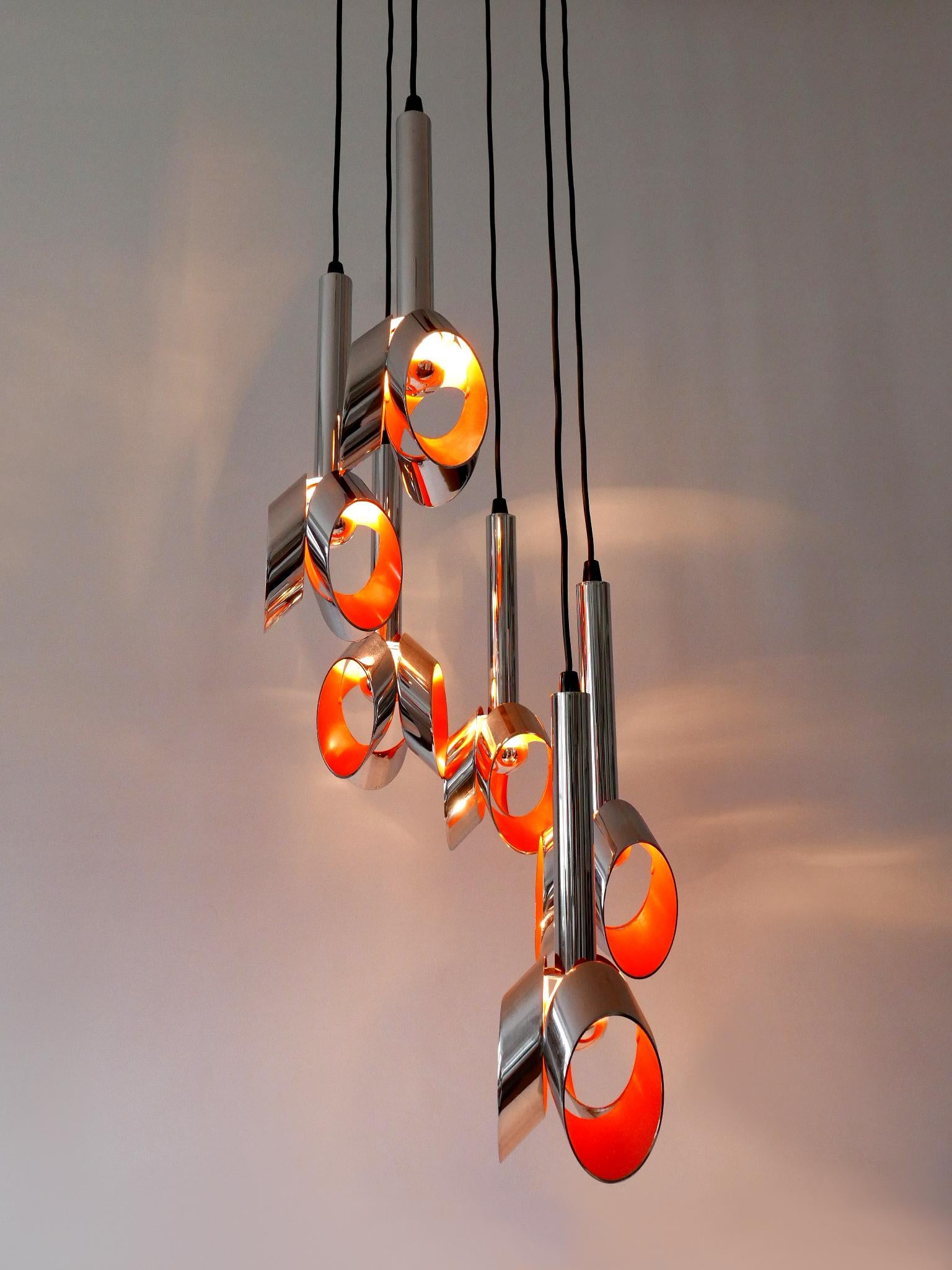 Exceptional Mid-Century Modern Six-Armed Tulip Chandelier or Pendant Lamp, 1970s In Good Condition For Sale In Munich, DE