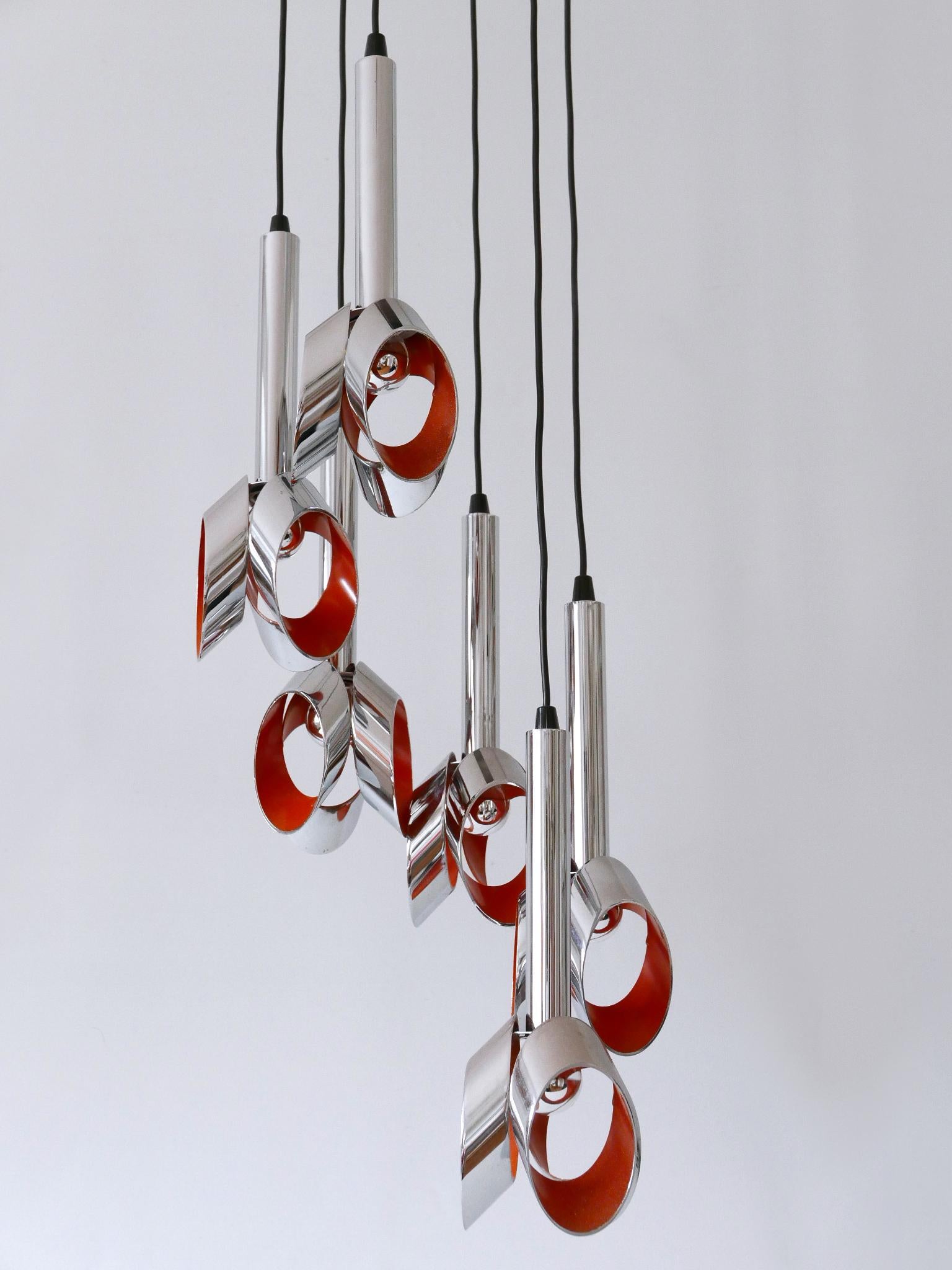 Exceptional Mid-Century Modern Six-Armed Tulip Chandelier or Pendant Lamp, 1970s For Sale 1