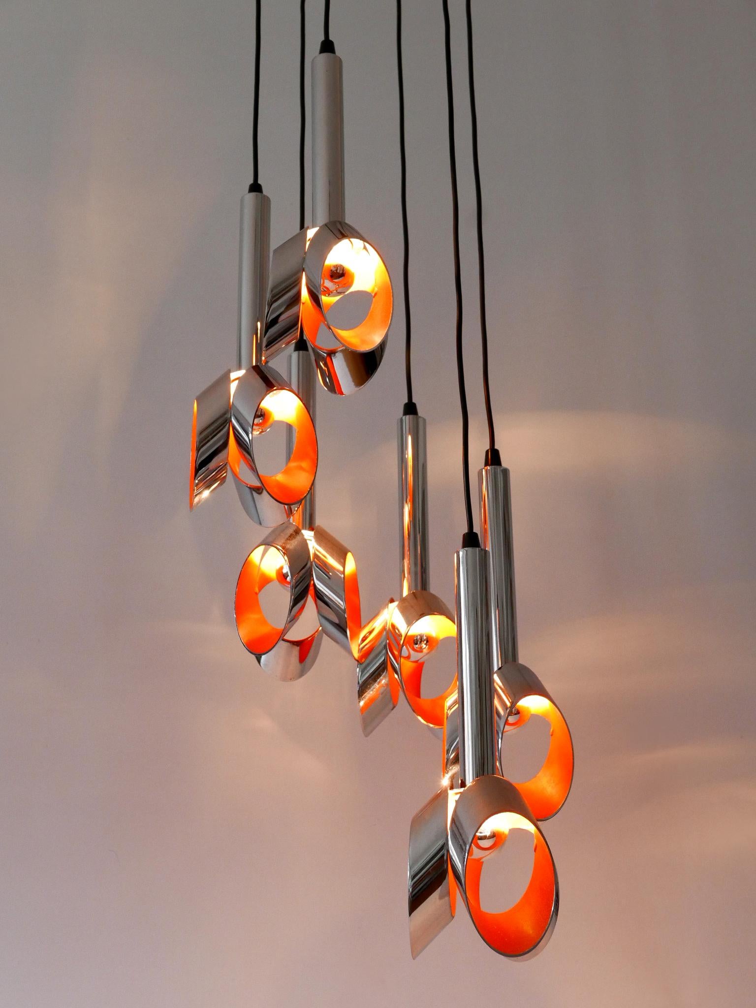 Exceptional Mid-Century Modern Six-Armed Tulip Chandelier or Pendant Lamp, 1970s For Sale 2