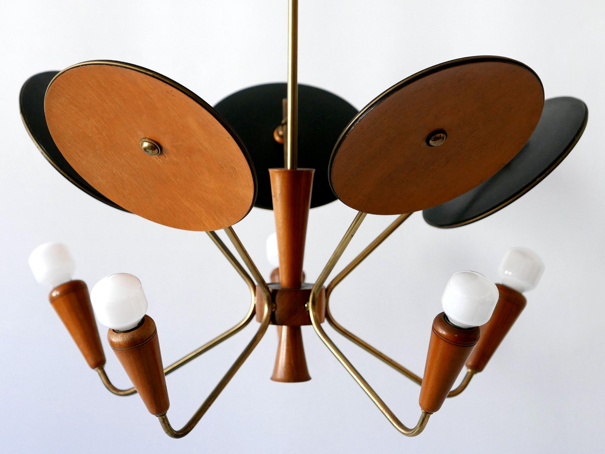 Wood Exceptional Mid-Century Modern Sputnik Pendant Lamp or Chandelier Germany 1950s For Sale