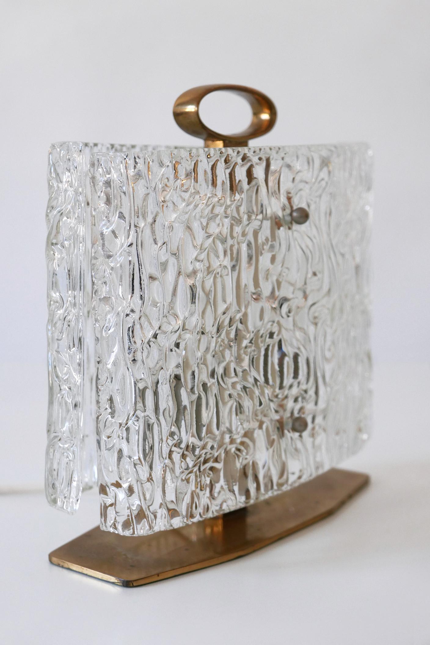 Exceptional Mid-Century Modern Table Lamp with Ice Glass Shade, 1950s, Italy For Sale 6