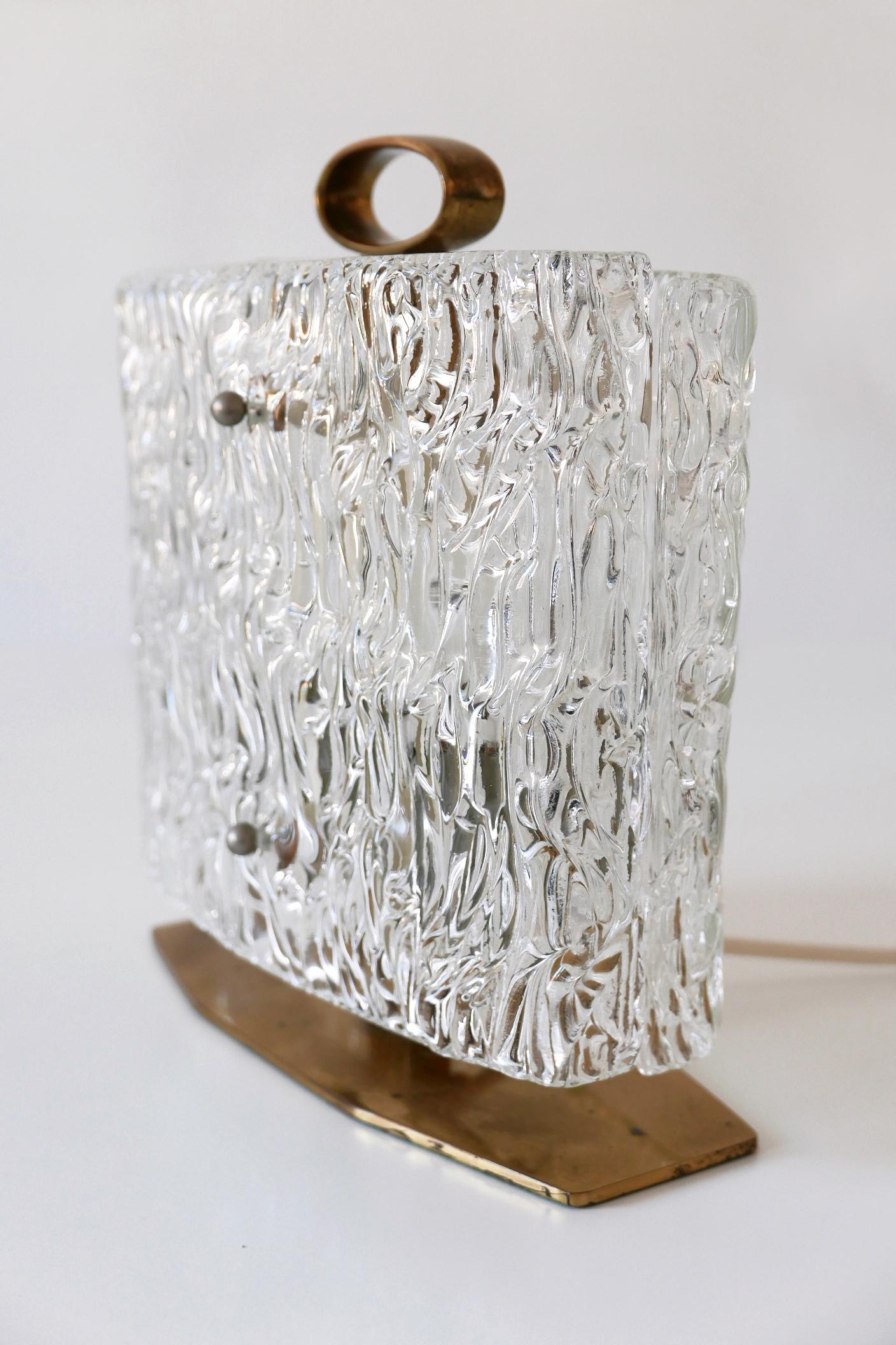 German Exceptional Mid-Century Modern Table Lamp with Ice Glass Shade, 1950s, Italy For Sale