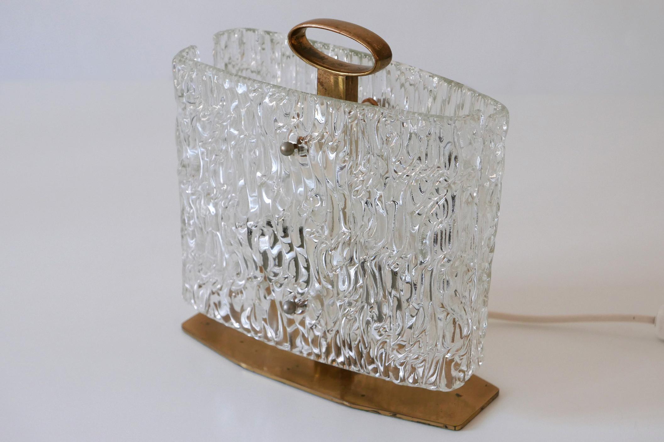 Exceptional Mid-Century Modern Table Lamp with Ice Glass Shade, 1950s, Italy In Good Condition For Sale In Munich, DE