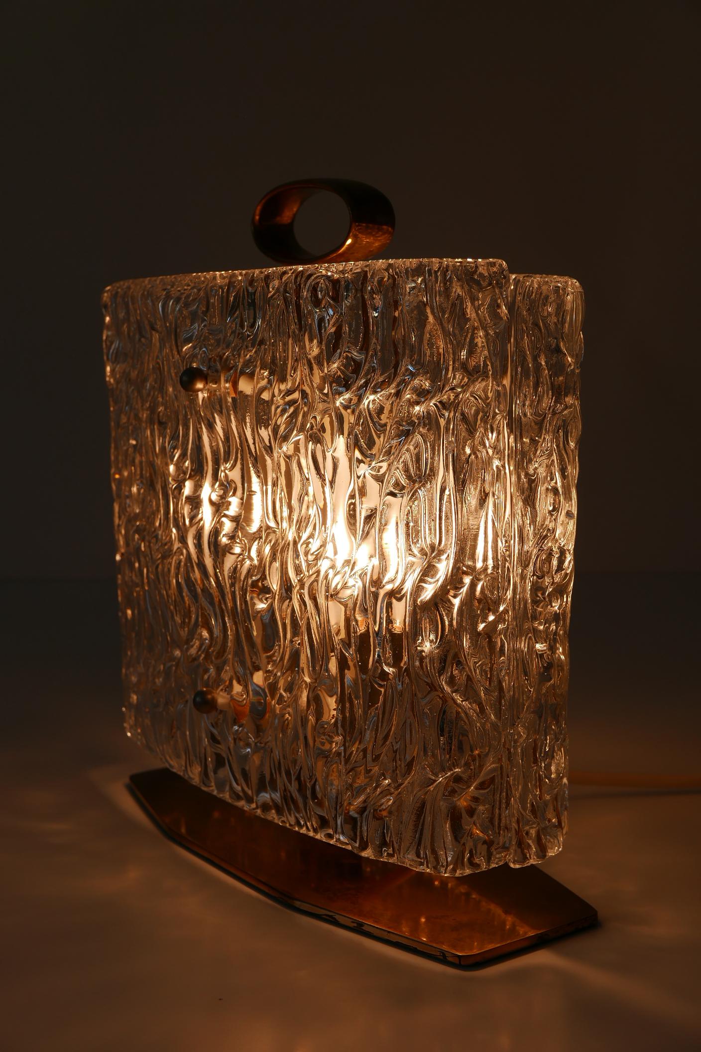 Mid-20th Century Exceptional Mid-Century Modern Table Lamp with Ice Glass Shade, 1950s, Italy For Sale