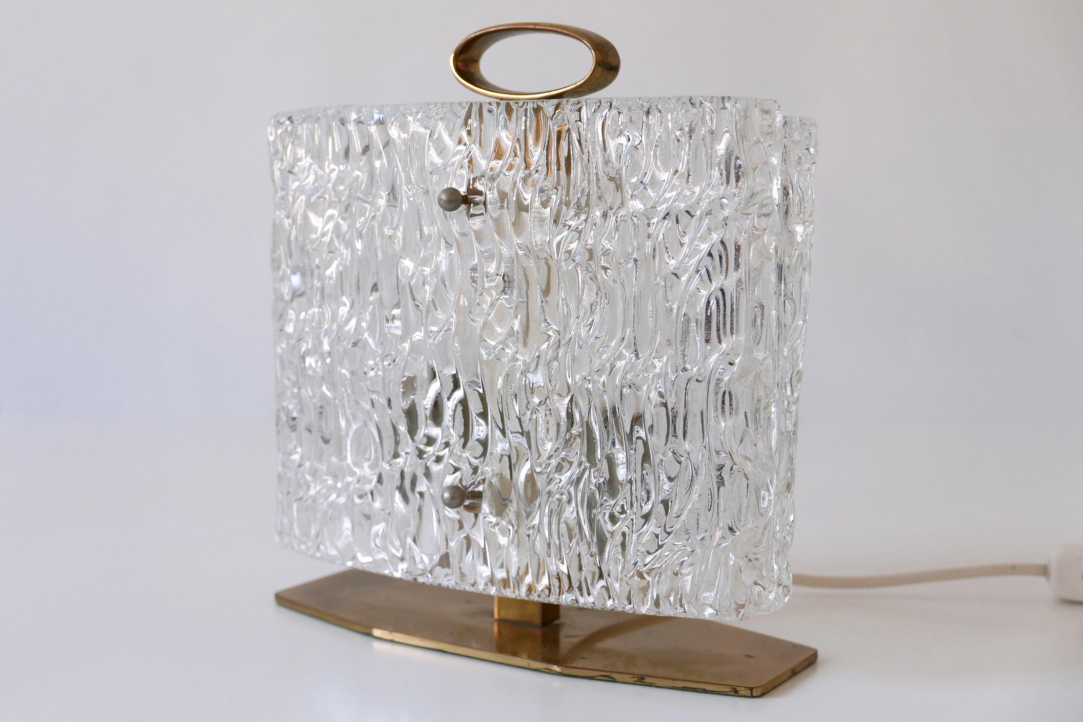 Brass Exceptional Mid-Century Modern Table Lamp with Ice Glass Shade, 1950s, Italy For Sale