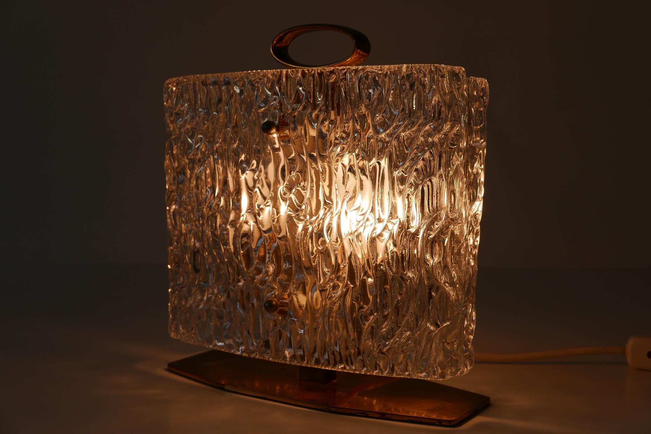 Exceptional Mid-Century Modern Table Lamp with Ice Glass Shade, 1950s, Italy For Sale 2