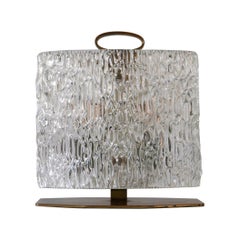 Retro Exceptional Mid-Century Modern Table Lamp with Ice Glass Shade, 1950s, Italy