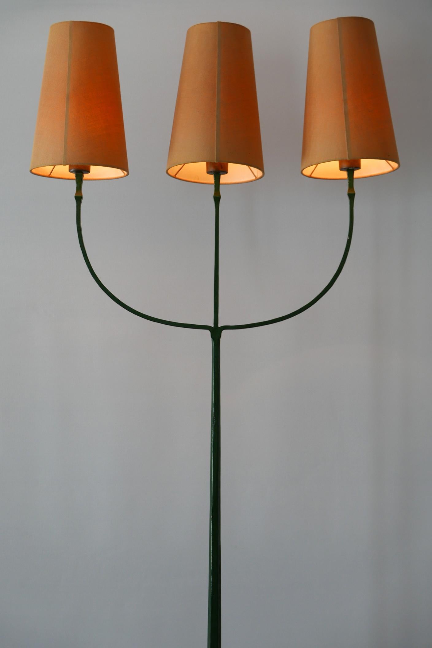 Wrought Iron Exceptional Mid-Century Modern Three Flamed Floor Lamp, 1950s For Sale