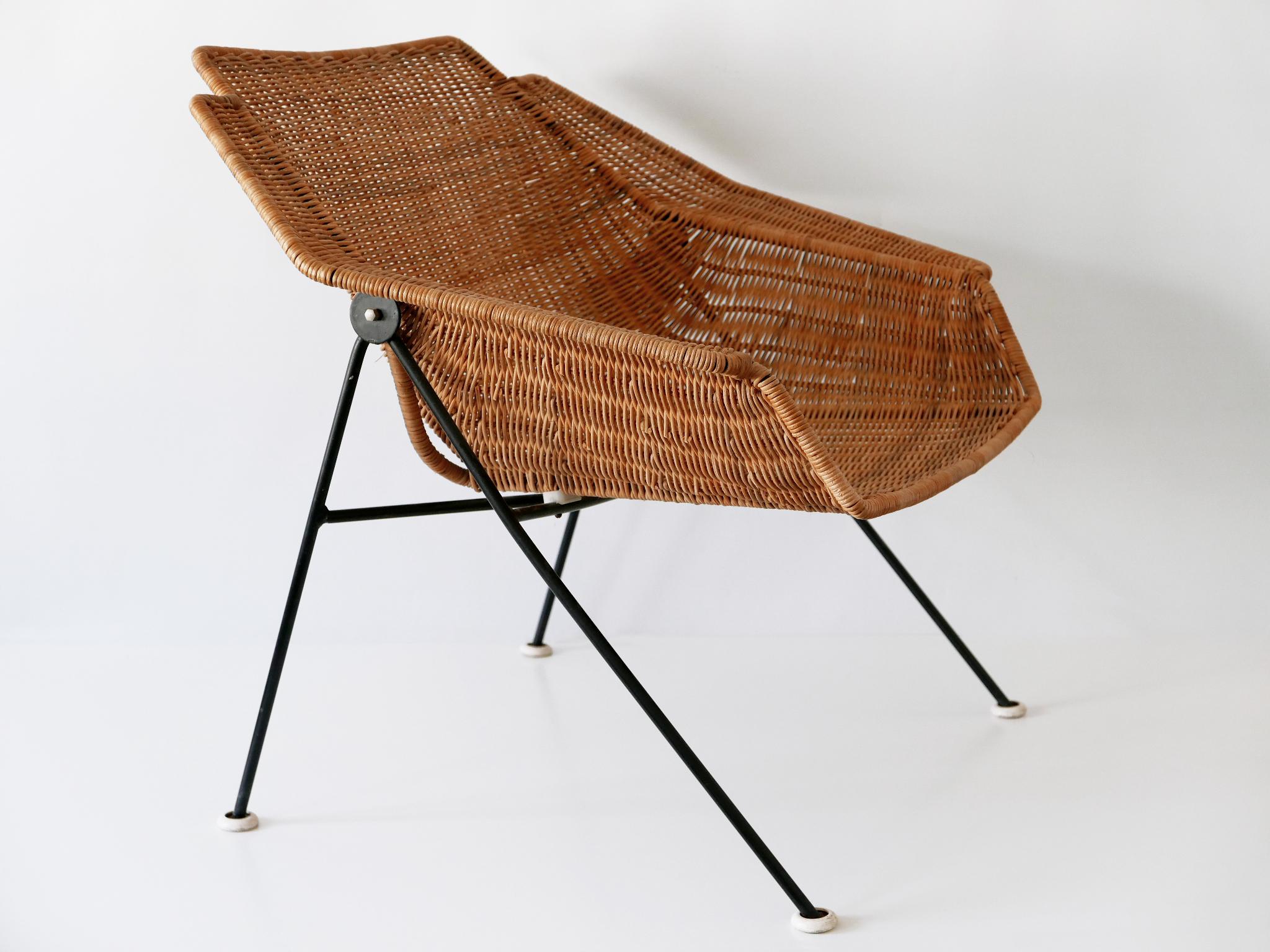 Exceptional Mid-Century Modern Wicker Lounge Chair or Armchair 1950s Sweden For Sale 5