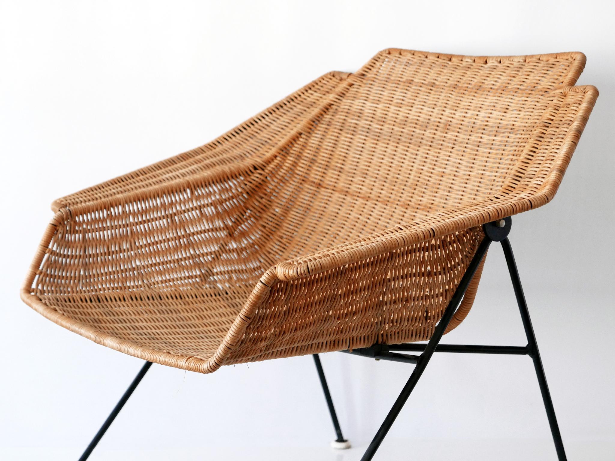 Metal Exceptional Mid-Century Modern Wicker Lounge Chair or Armchair 1950s Sweden For Sale