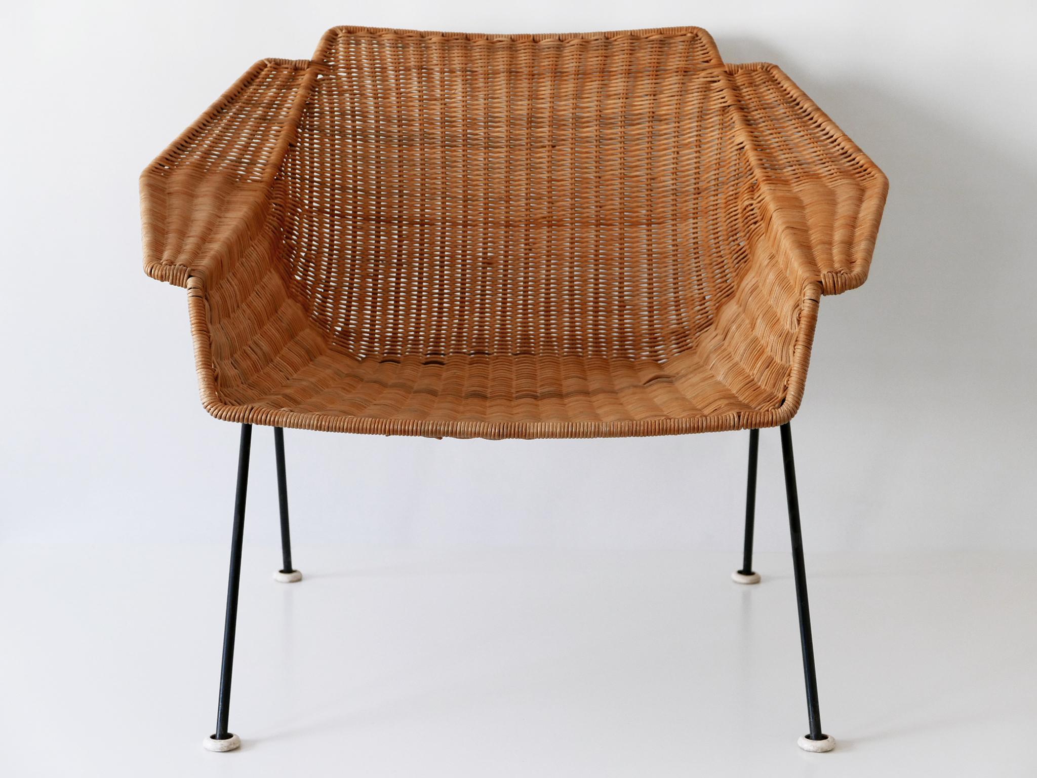 Außergewöhnlicher Mid-Century Modern Loungesessel oder Sessel aus Korbweide 1950er Jahre Schweden (Metall) im Angebot
