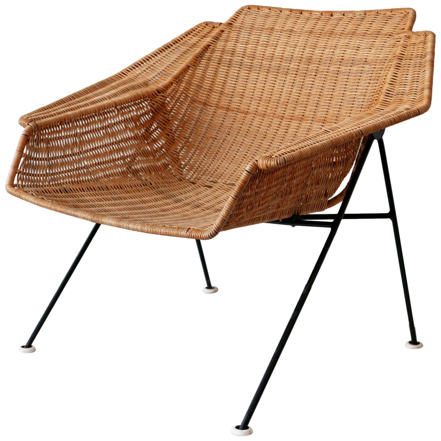 Exceptional Mid-Century Modern Wicker Lounge Chair or Armchair 1950s Sweden For Sale