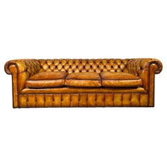 Exceptional Mid-Century Tan Leather Chesterfield Sofa Hand Dyed