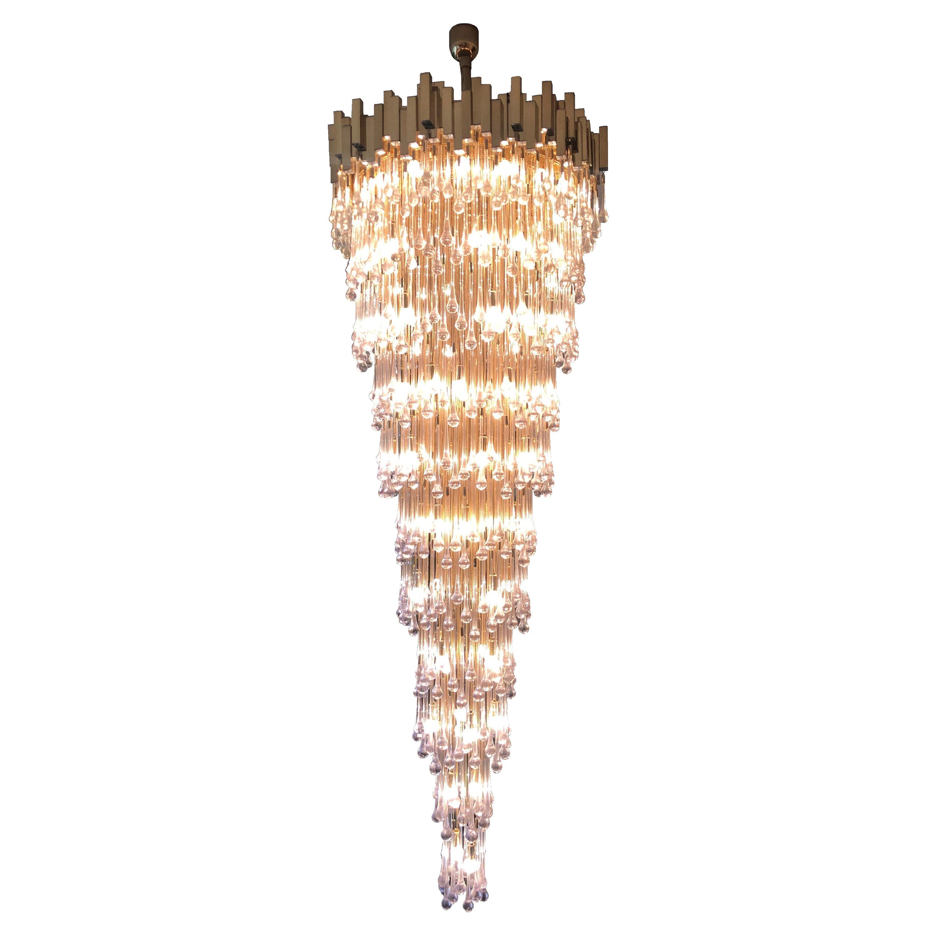 Exceptionnel lustre en verre en forme de goutte d'eau du milieu du siècle dernier de BD Lumica, Barcelone, 1970