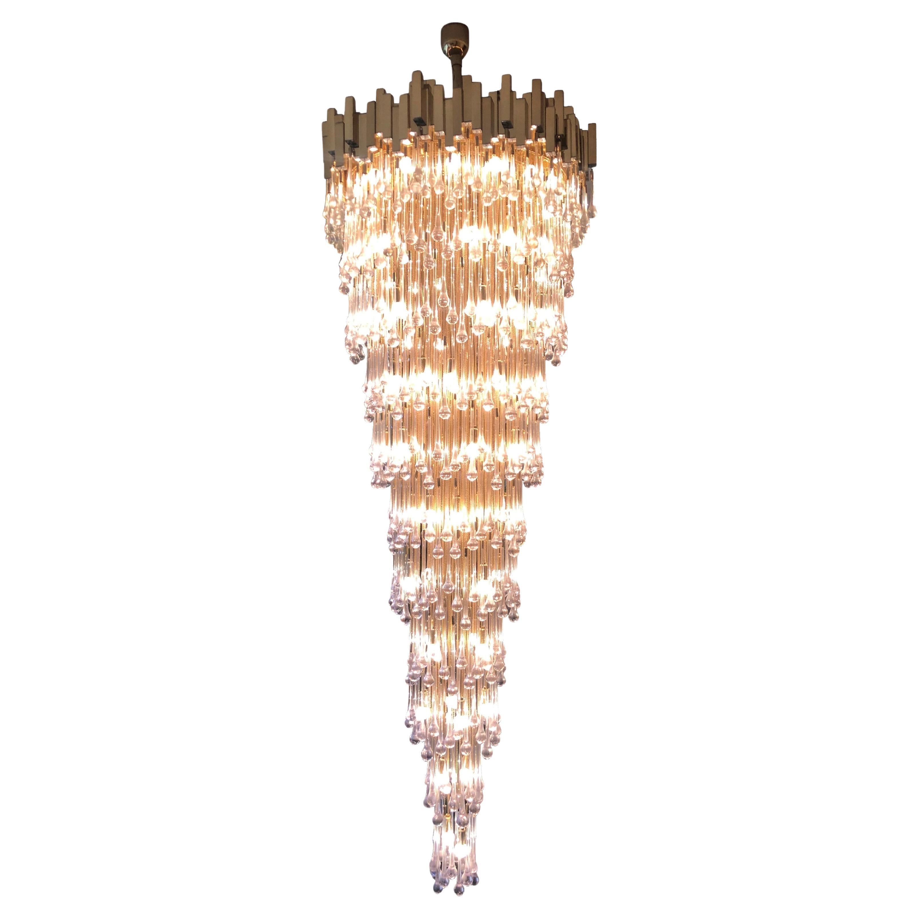 Exceptionnel lustre en verre en forme de goutte d'eau du milieu du siècle dernier de BD Lumica, Barcelone, 1970 en vente