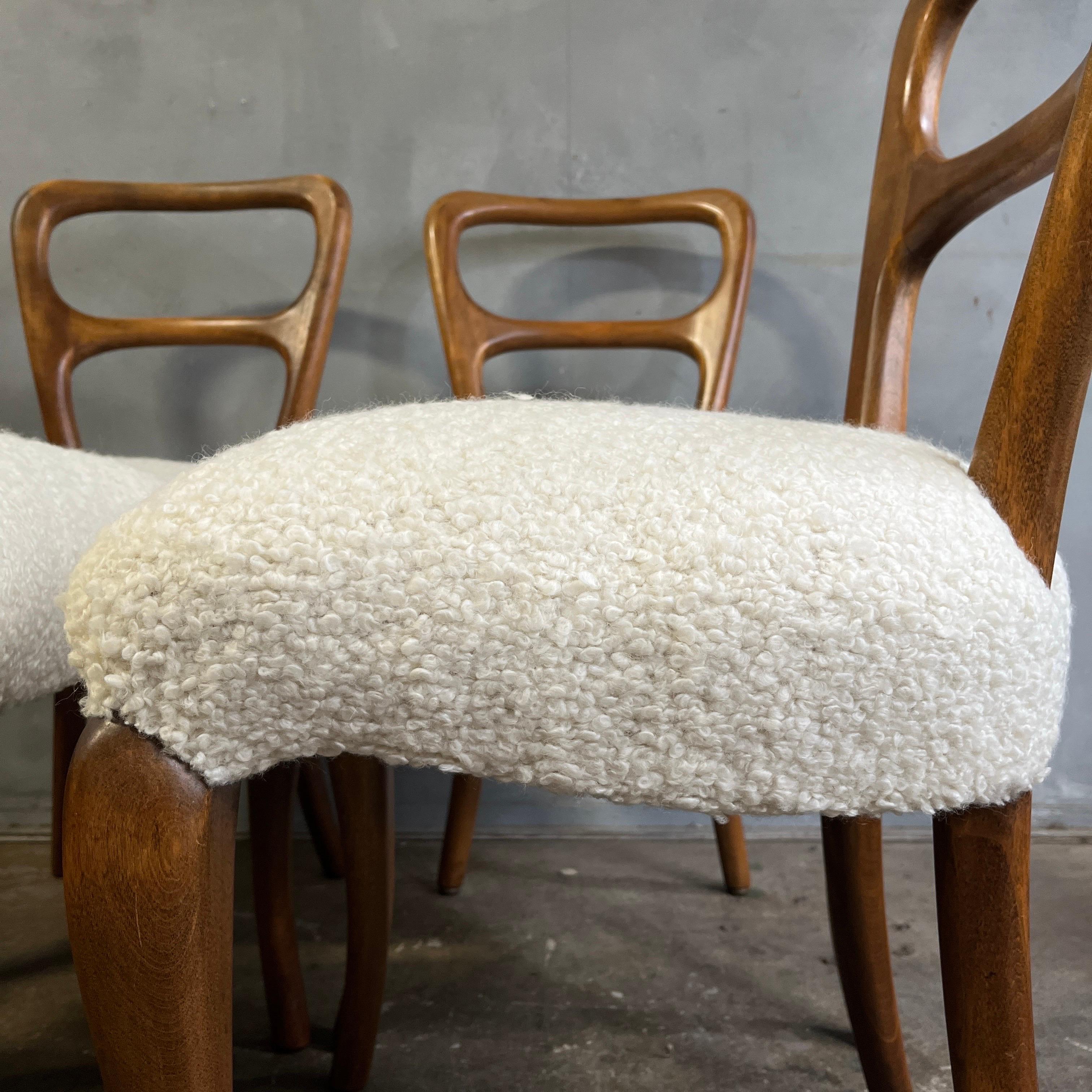 Bouclé Exceptional Midcentury Dining Chairs Jean Royère Style
