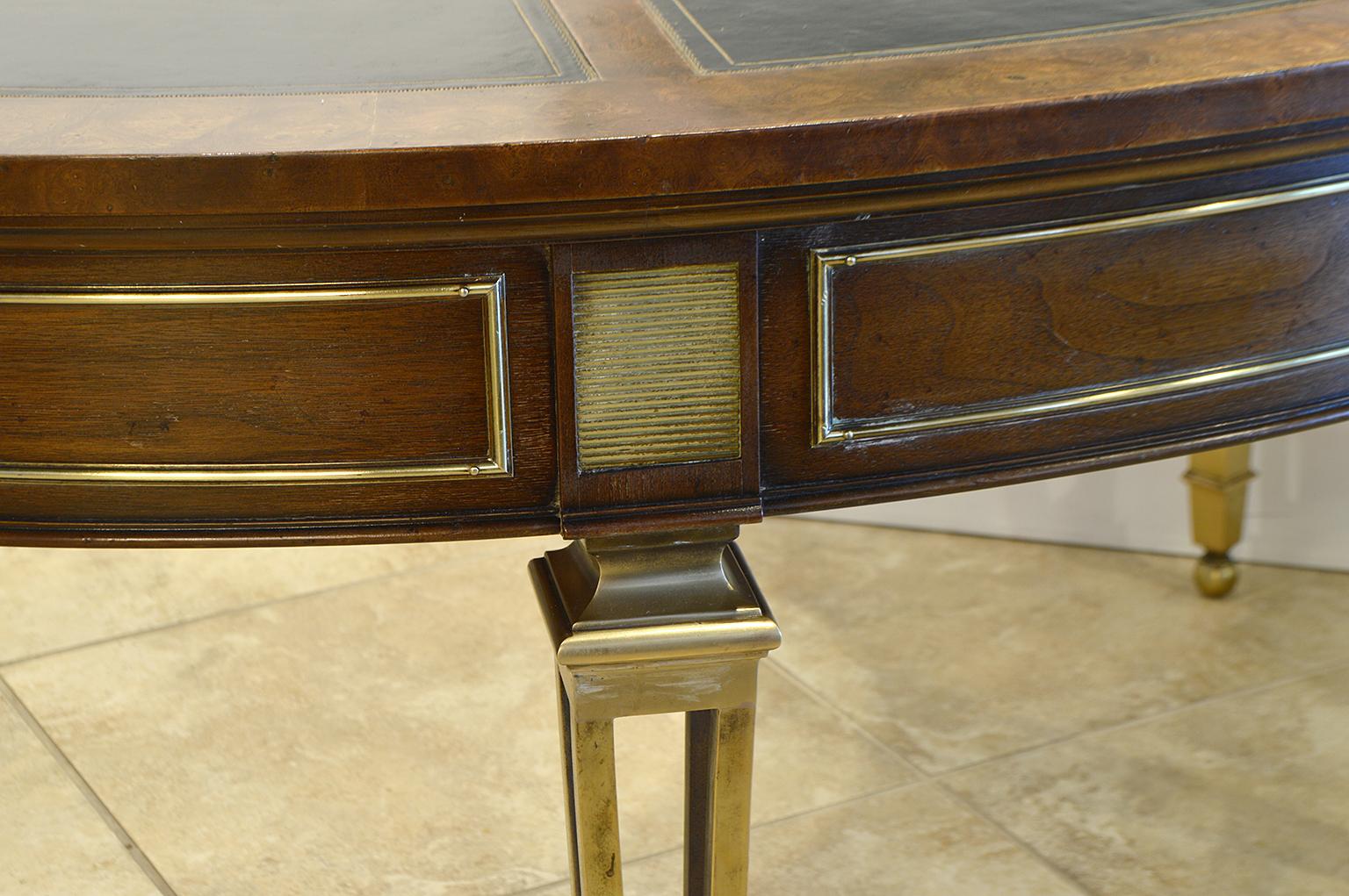 Exceptional Midcentury Semi Circular Brass and Burled Wood Desk by Mastercraft 2