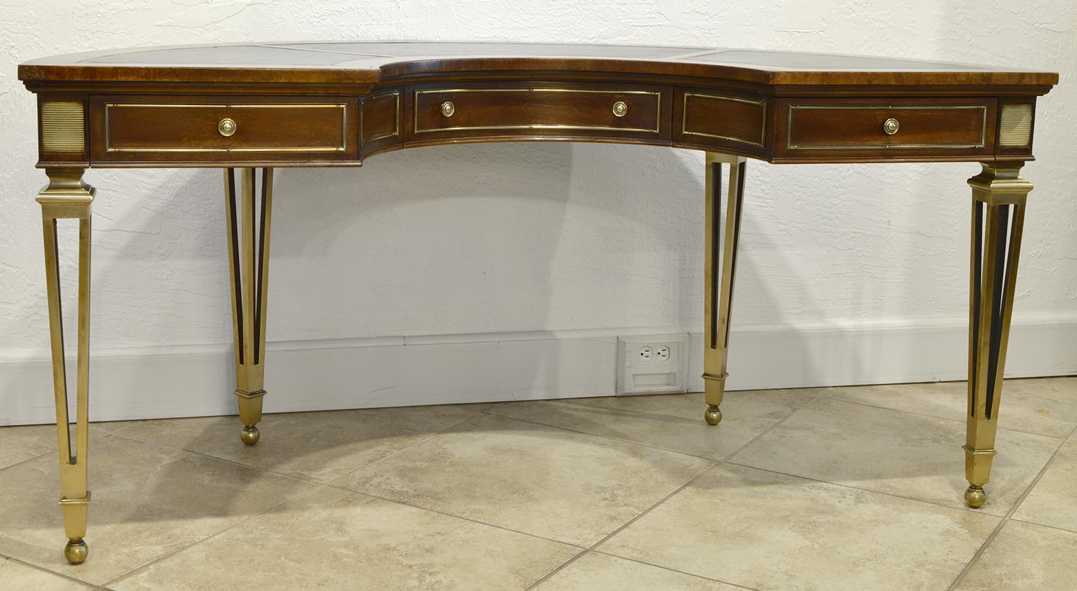 Exceptional Midcentury Semi Circular Brass and Burled Wood Desk by Mastercraft 6