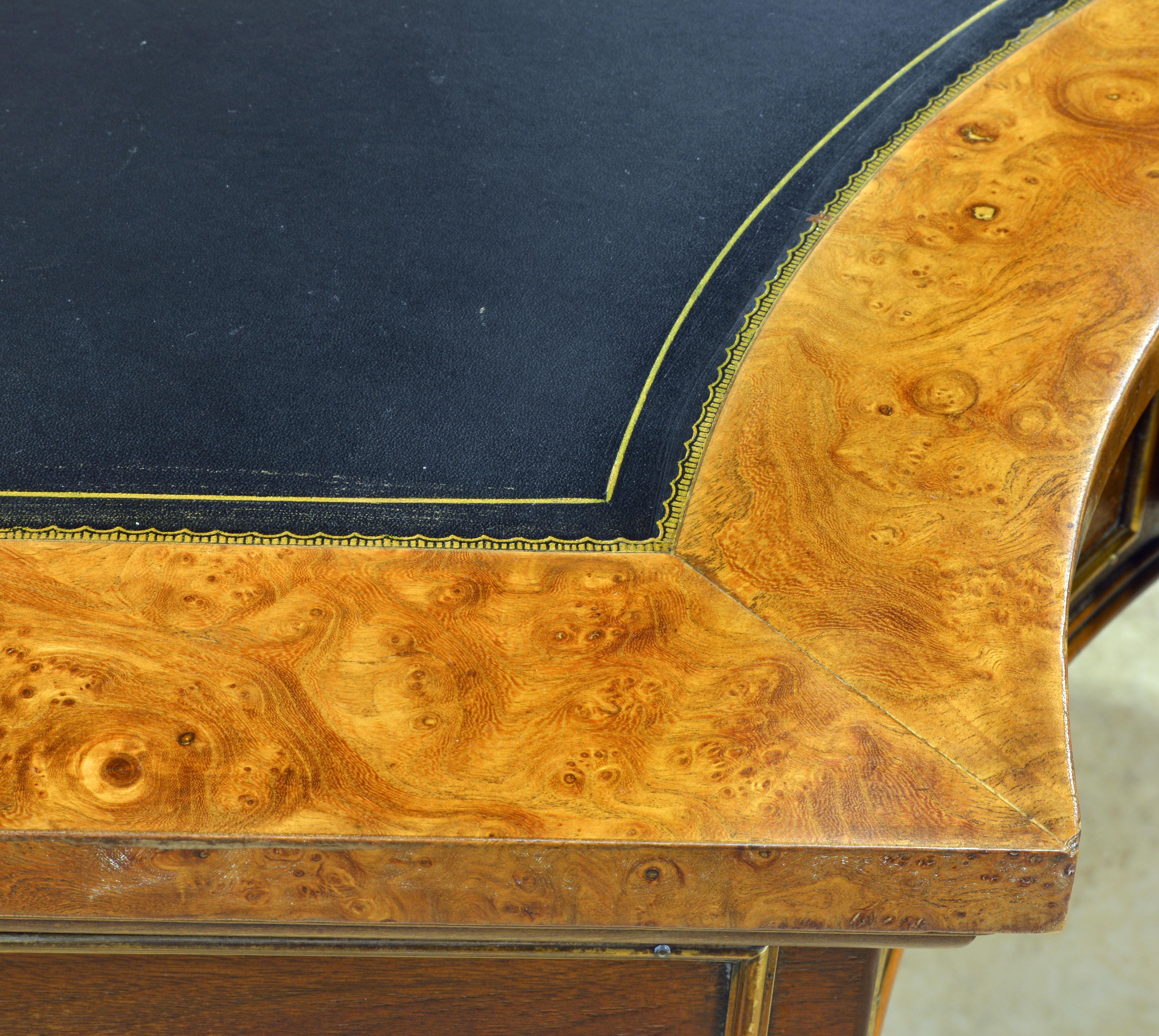 Exceptional Midcentury Semi Circular Brass and Burled Wood Desk by Mastercraft 8