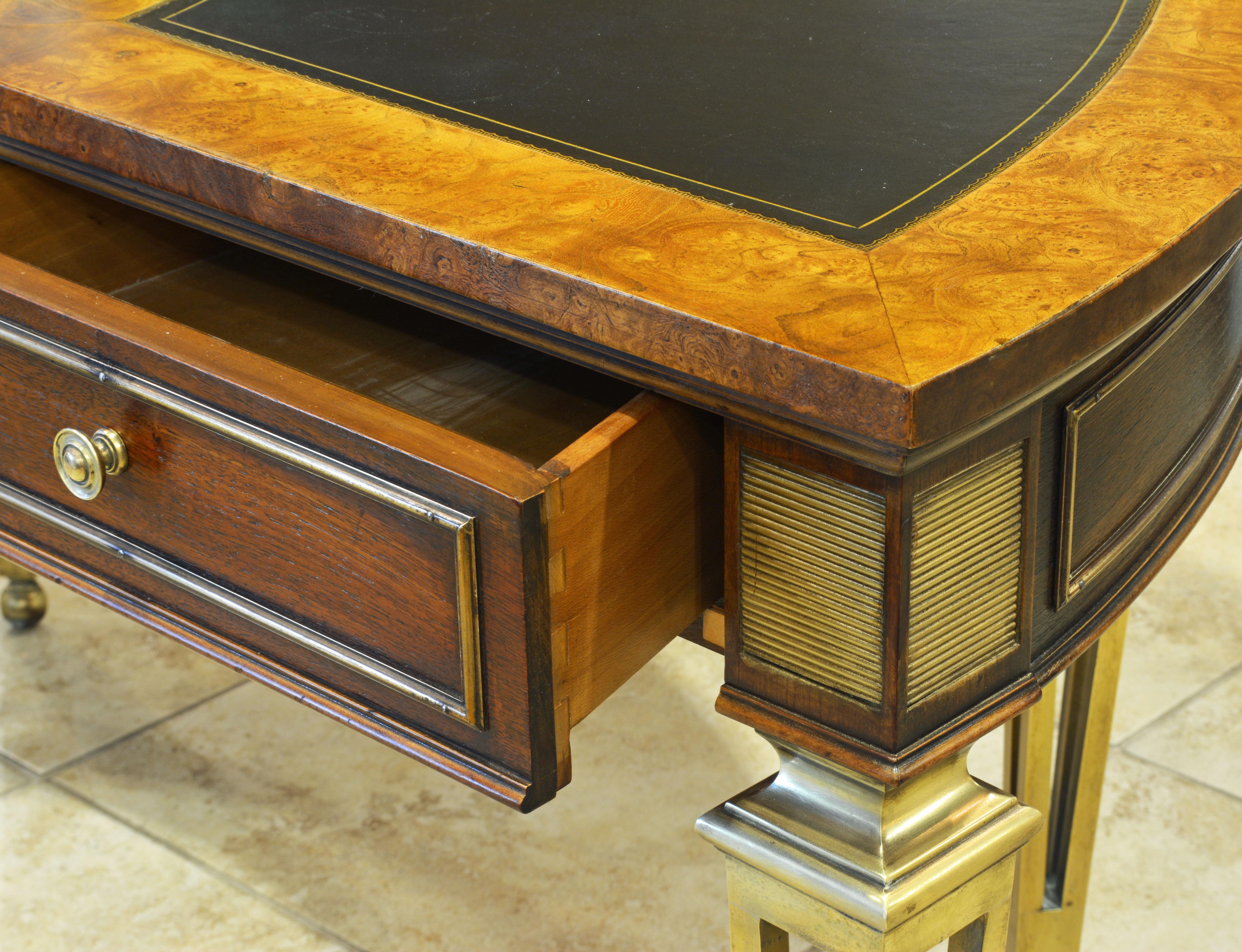 20th Century Exceptional Midcentury Semi Circular Brass and Burled Wood Desk by Mastercraft