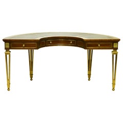 Exceptional Midcentury Semi Circular Brass and Burled Wood Desk by Mastercraft
