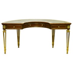 Exceptional Midcentury Semi Circular Brass and Burled Wood Desk by Mastercraft