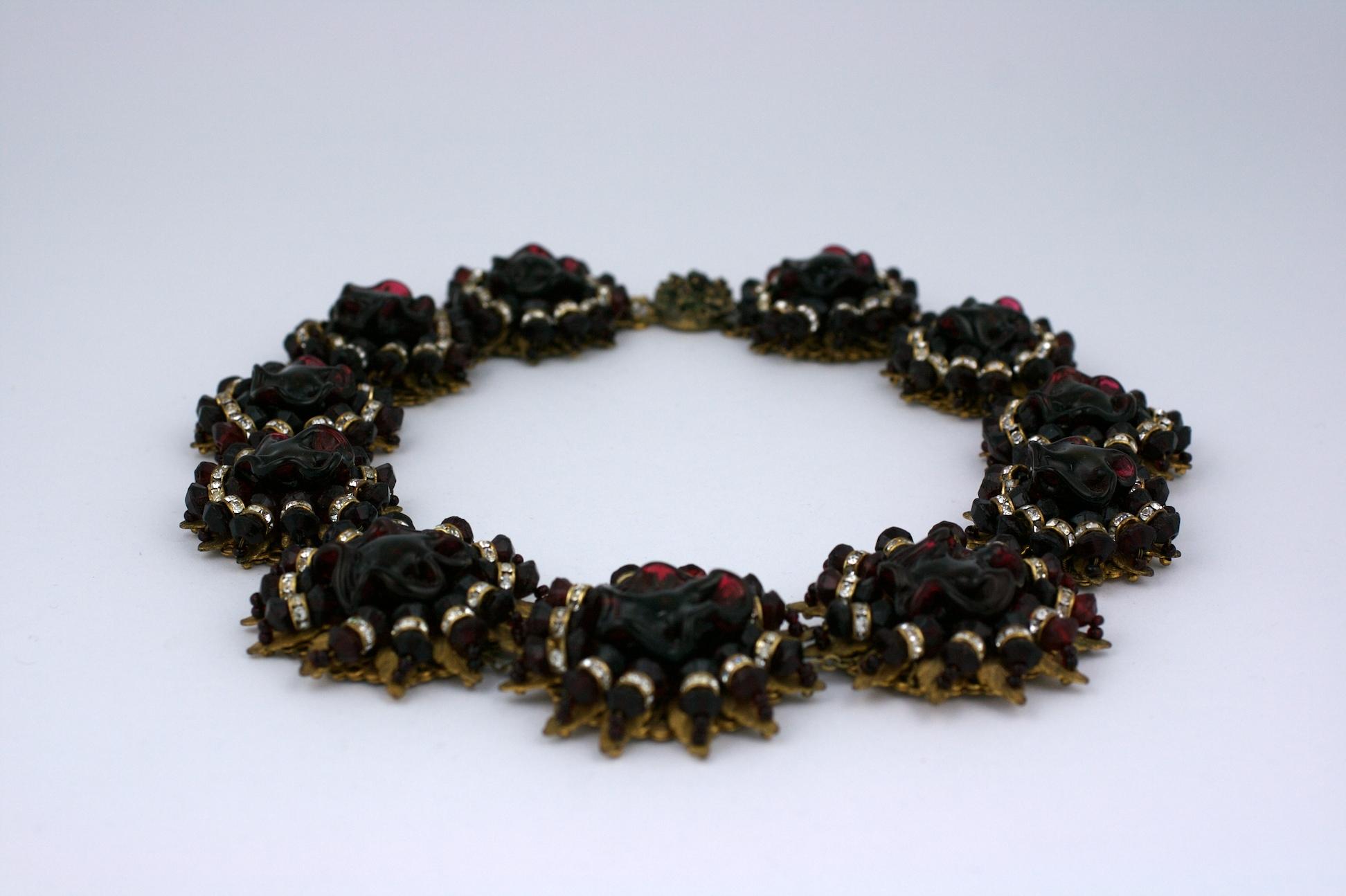 Exceptional Miriam Haskell Deep Ruby and Pave Rondel Collar In Excellent Condition For Sale In New York, NY