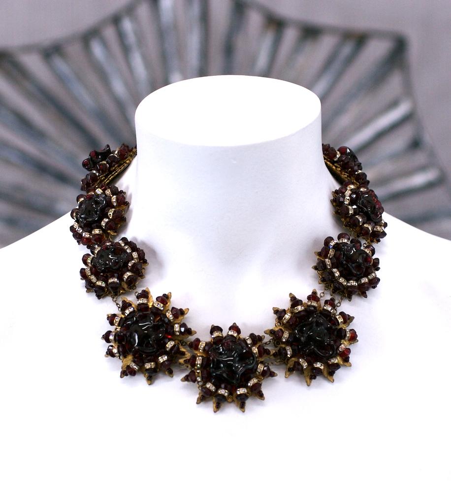 Exceptional Miriam Haskell Deep Ruby and Pave Rondel Collar For Sale 4