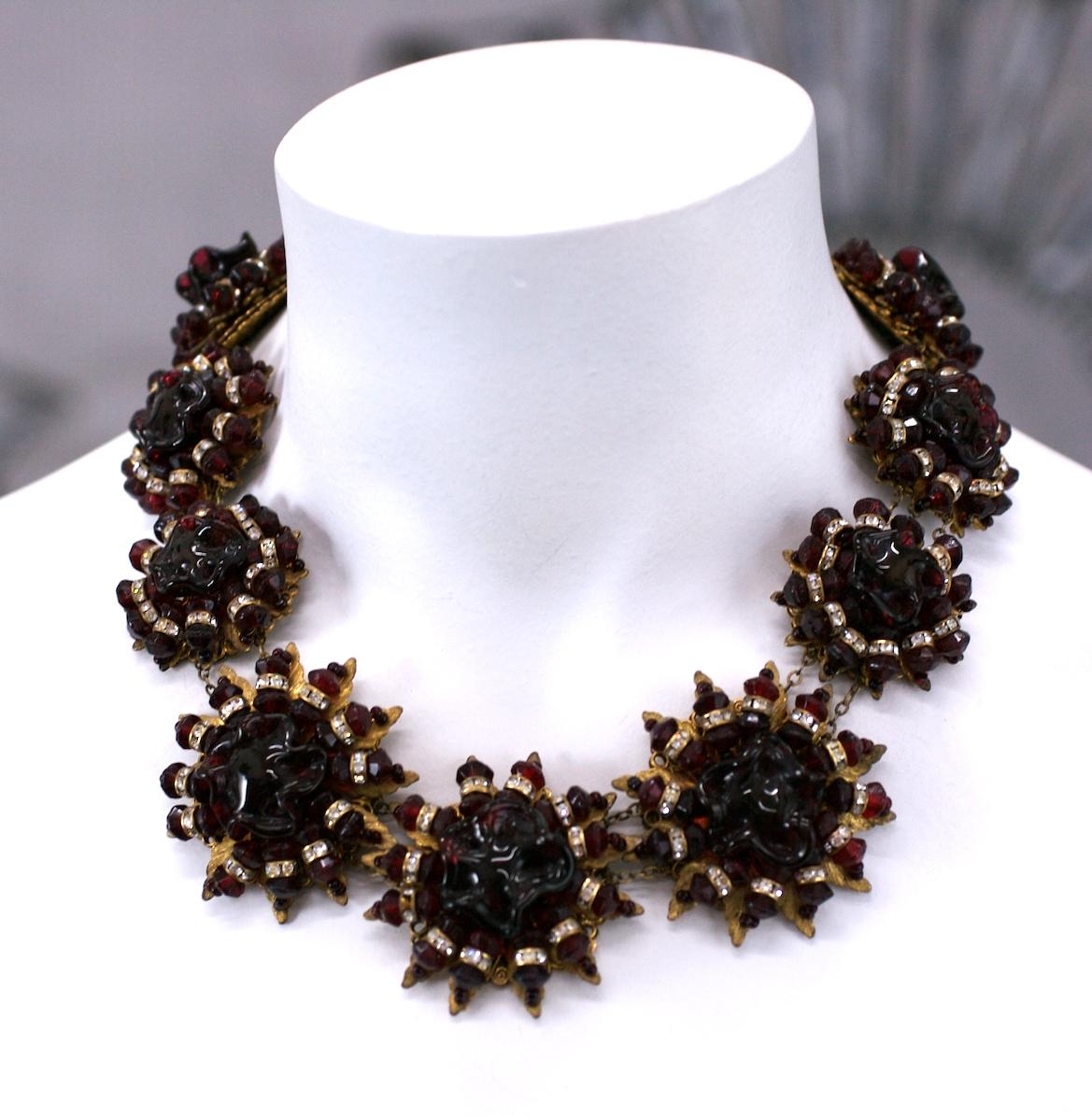 Exceptional Miriam Haskell Deep Ruby and Pave Rondel Collar For Sale 5