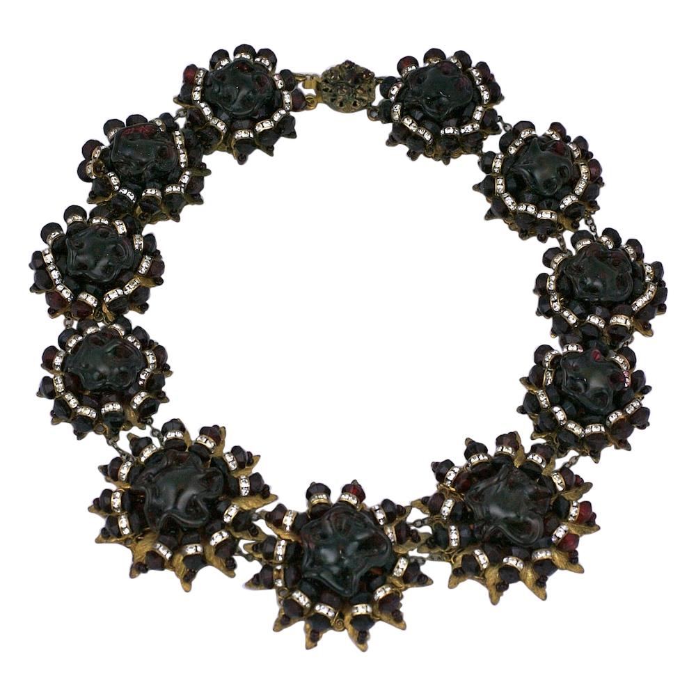 Exceptional Miriam Haskell Deep Ruby and Pave Rondel Collar For Sale