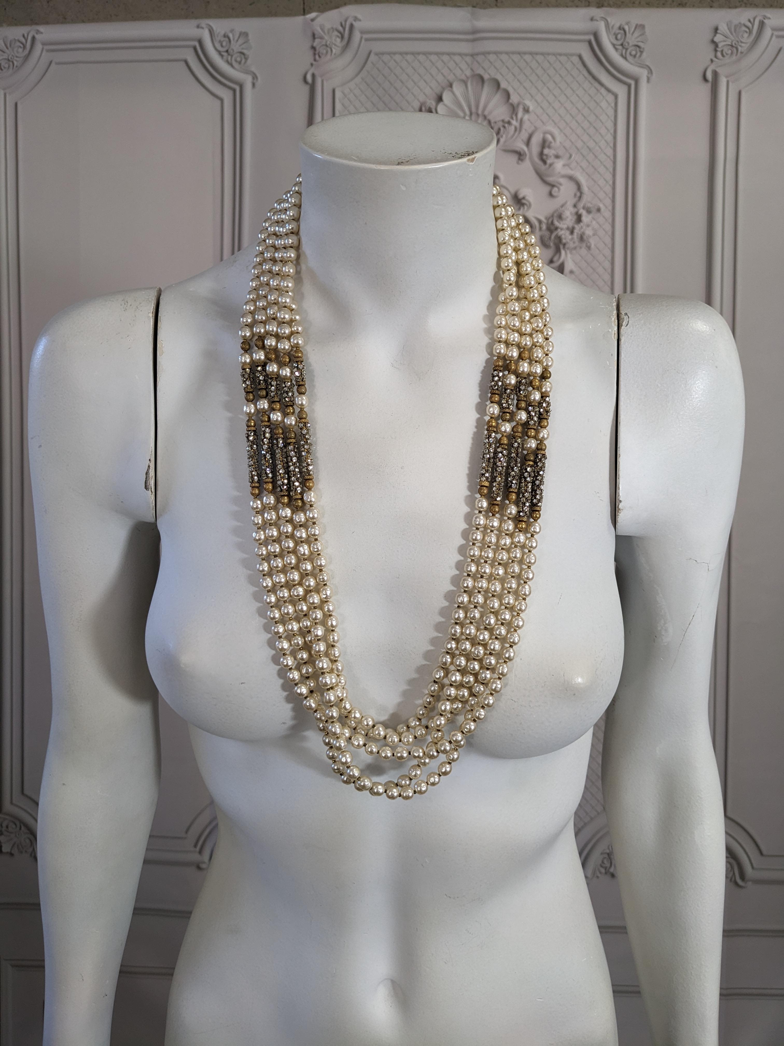 Miriam Haskell - Exceptionnel collier à barre pavé de perles et de roses Monte en vente 5