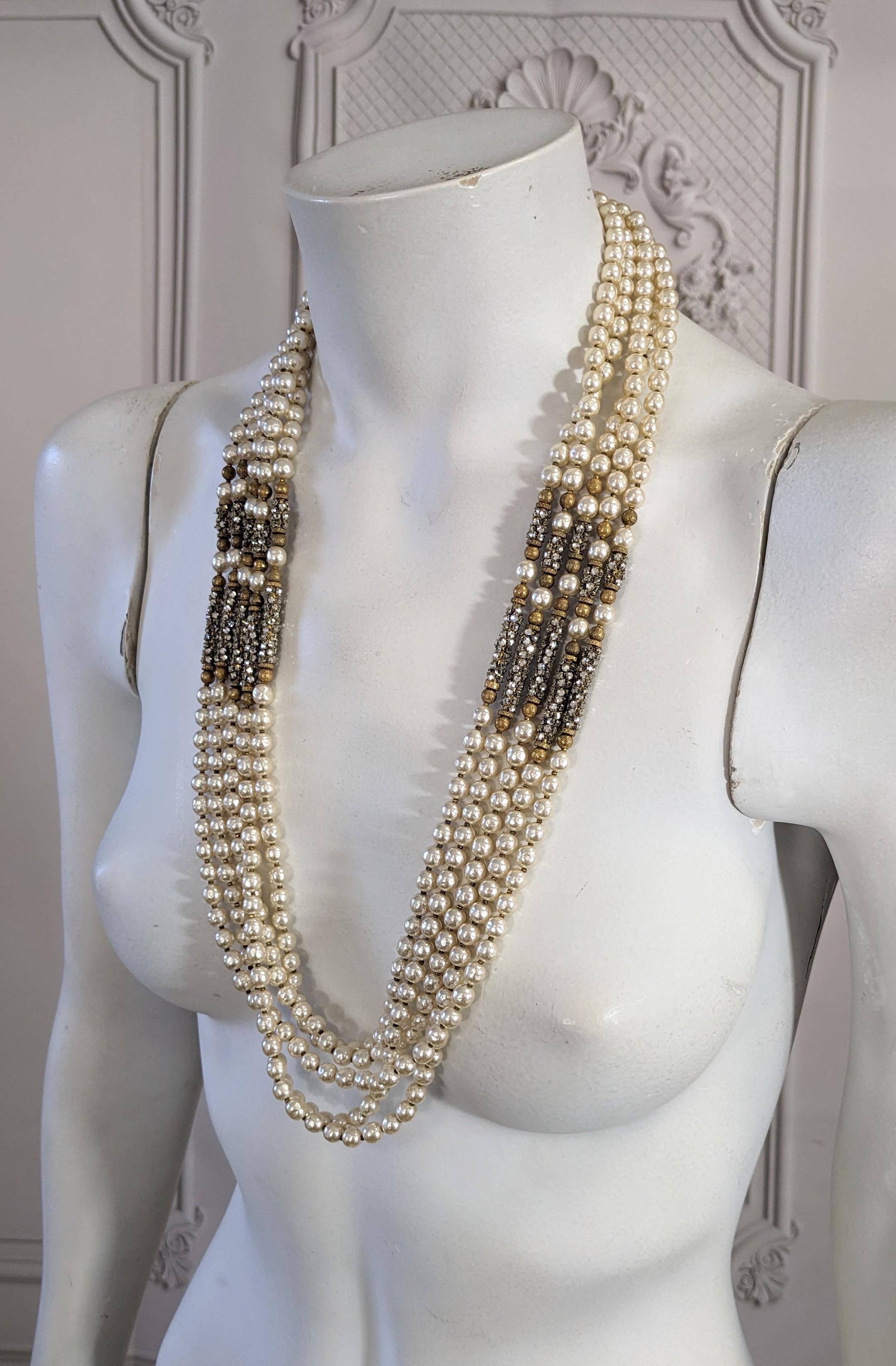 Miriam Haskell - Exceptionnel collier à barre pavé de perles et de roses Monte en vente 6