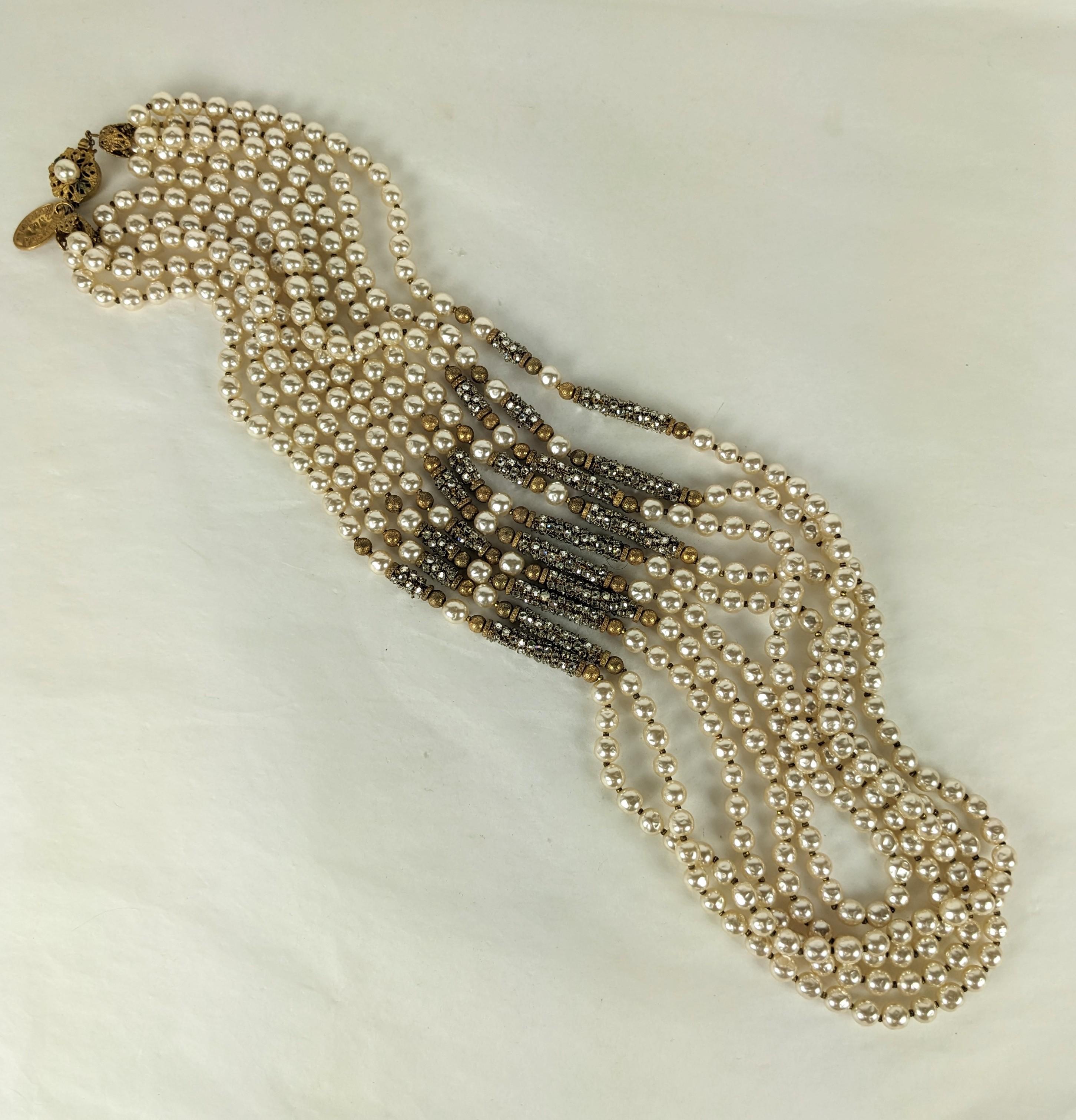 Miriam Haskell - Exceptionnel collier à barre pavé de perles et de roses Monte Bon état - En vente à New York, NY