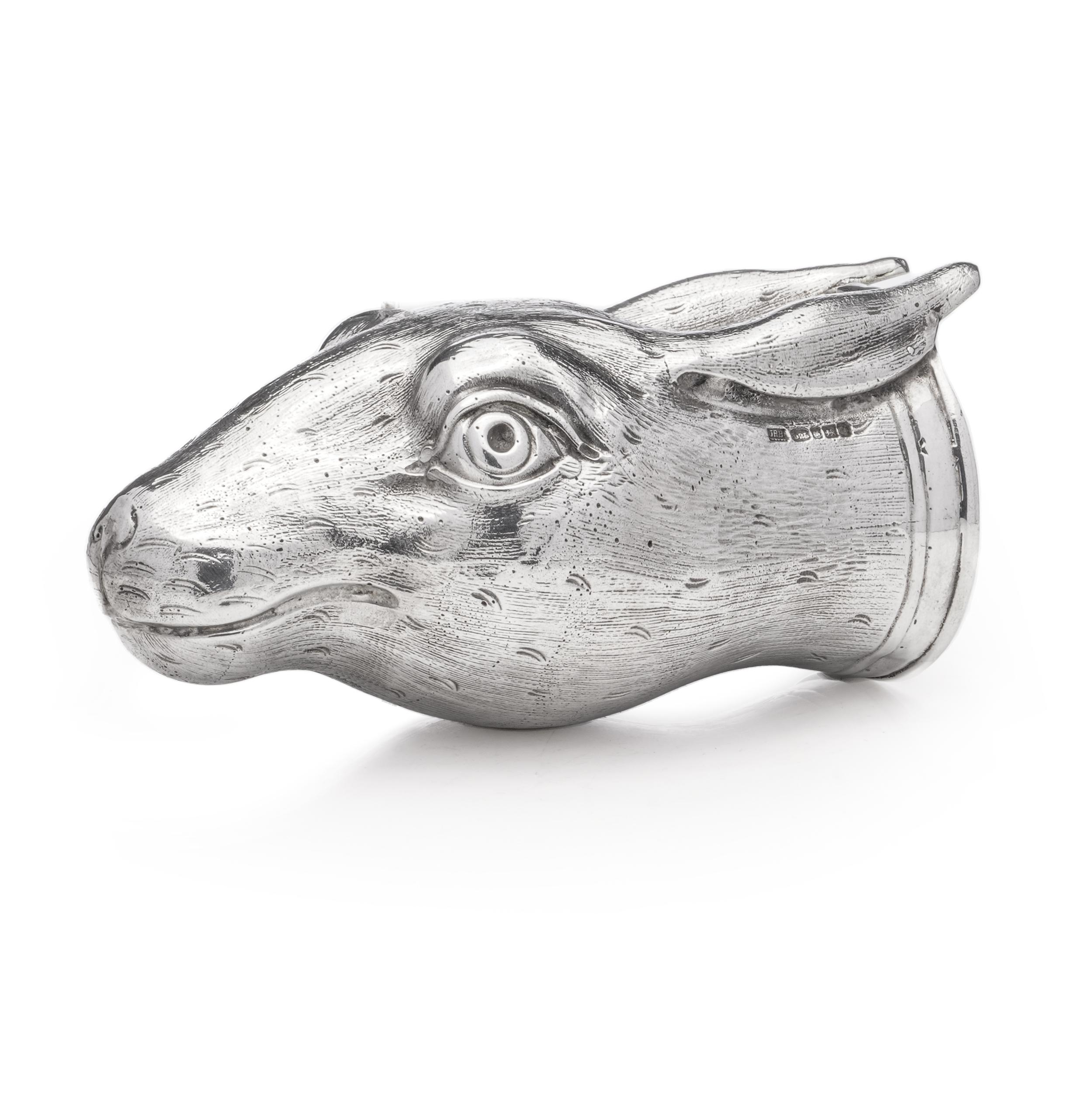 British Exceptional Modern Sterling Silver Stirrup Cup Shaped as a Rabbit For Sale