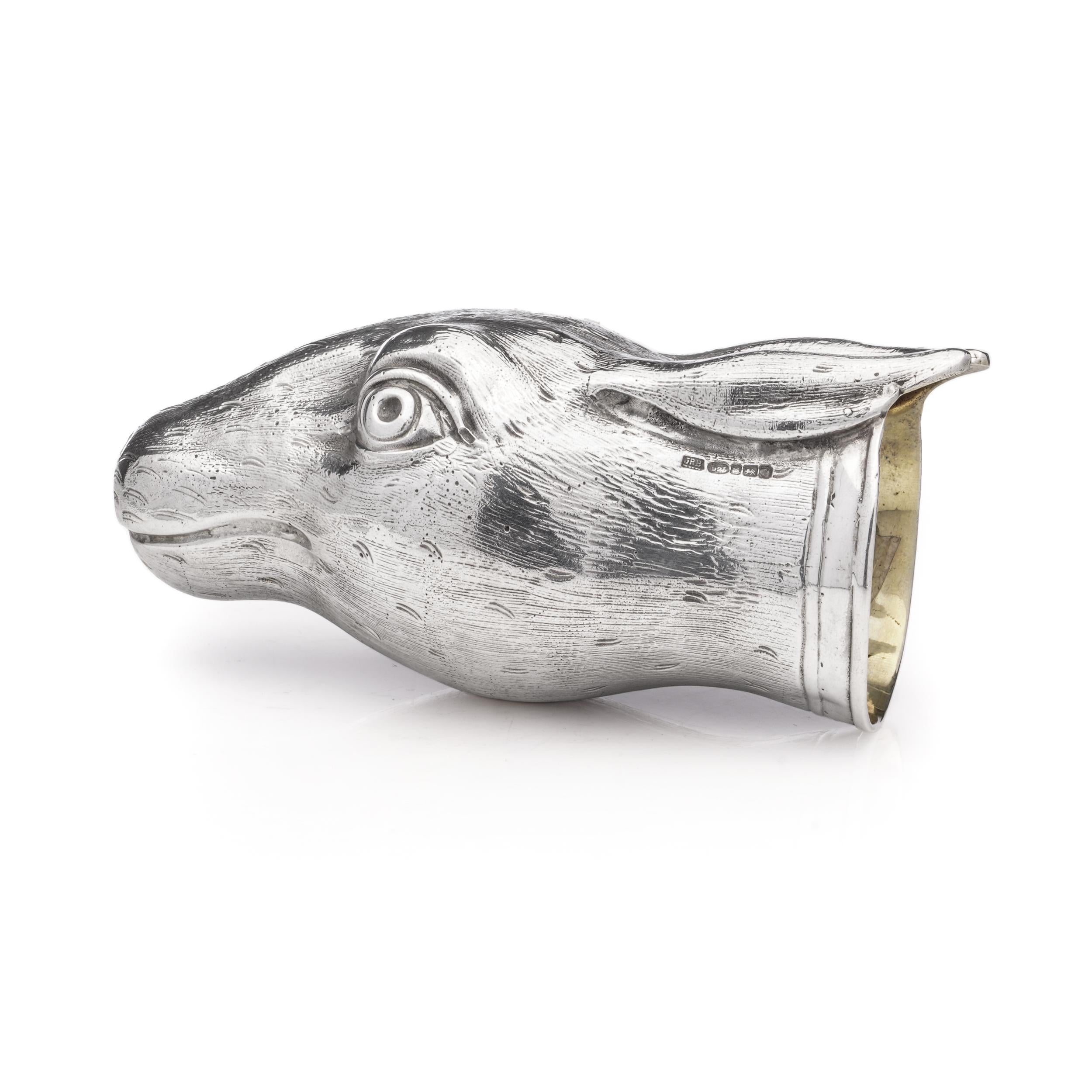 Exceptional Modern Sterling Silver Stirrup Cup Shaped as a Rabbit In Excellent Condition For Sale In Braintree, GB