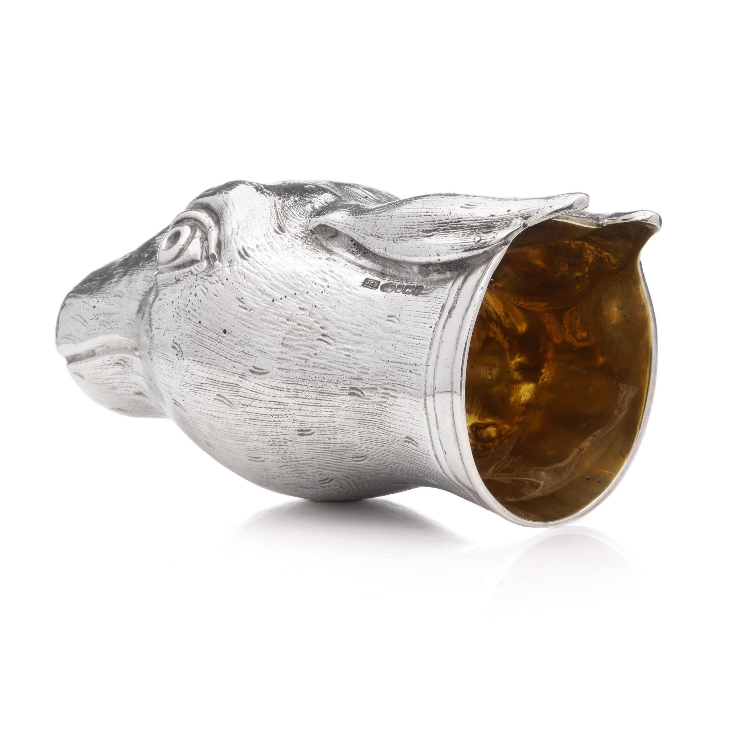 Contemporary Exceptional Modern Sterling Silver Stirrup Cup Shaped as a Rabbit For Sale